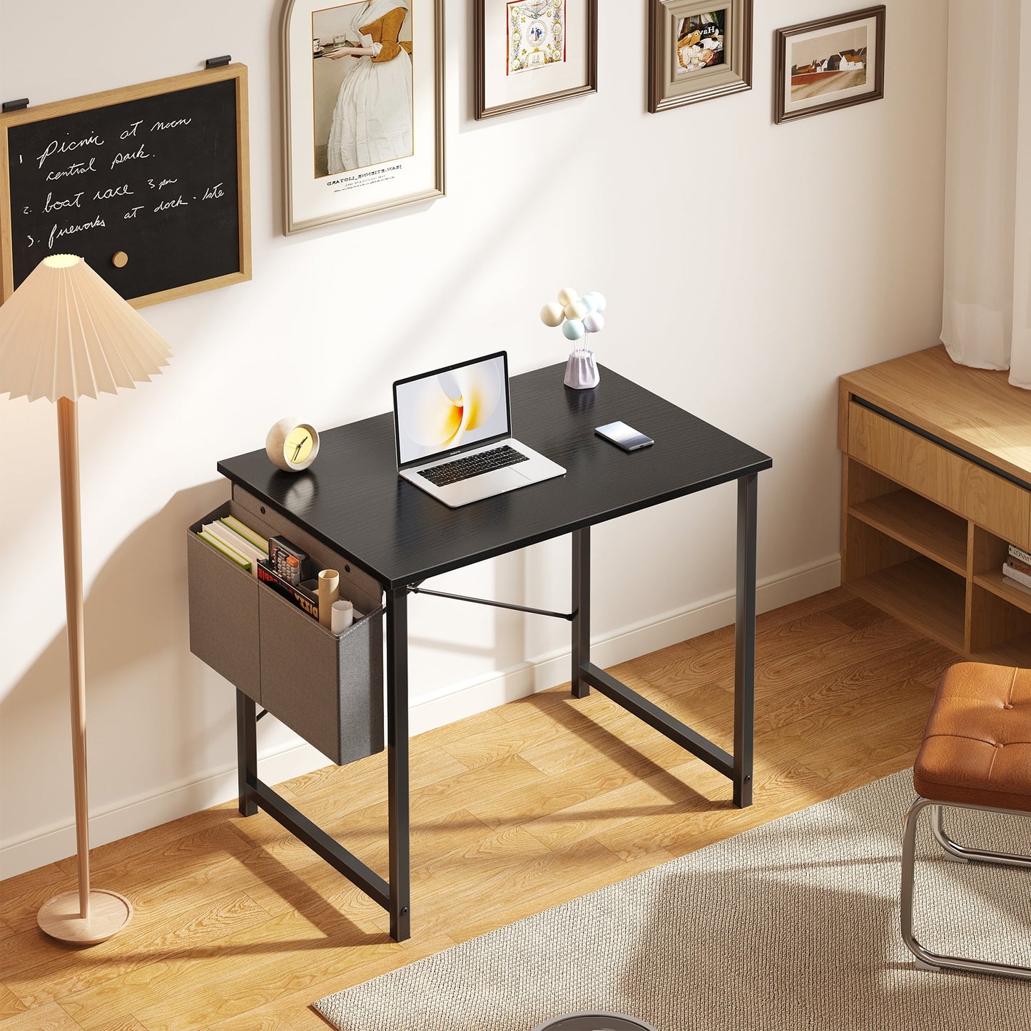 Gianna 31" Computer Desk with Metal Frame, Waterproof Surface and Storage Bag â€“ Perfect for Office Use, Black