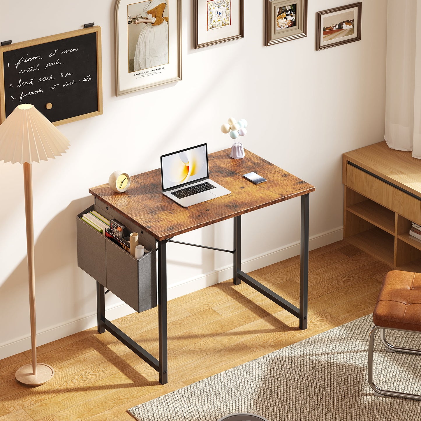 Gianna 31" Computer Desk with Metal Frame, Waterproof Surface and Storage Bag â€“ Perfect for Office Use, Rust Brown