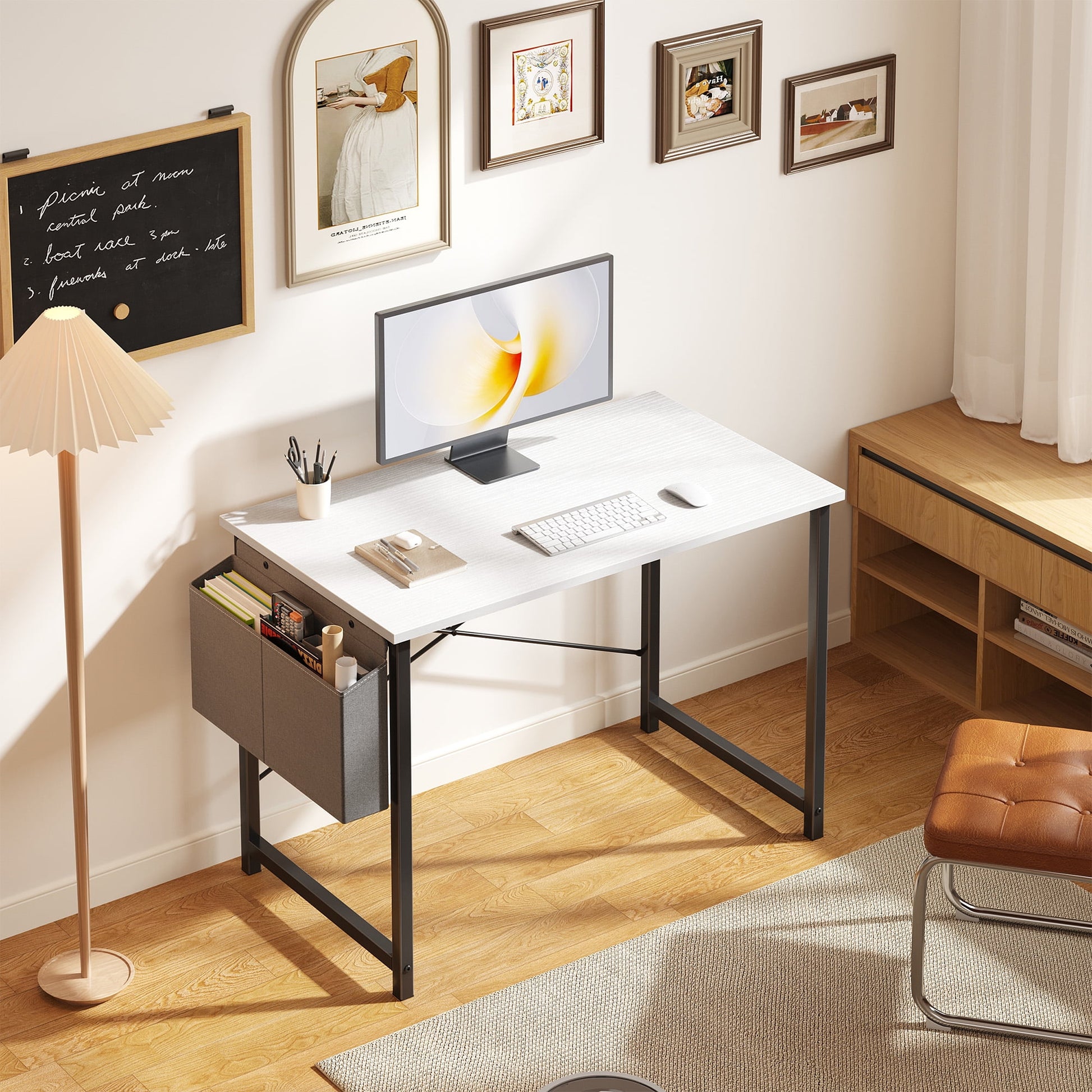 Gianna 31" Computer Desk with Metal Frame, Waterproof Surface and Storage Bag â€“ Perfect for Office Use, White