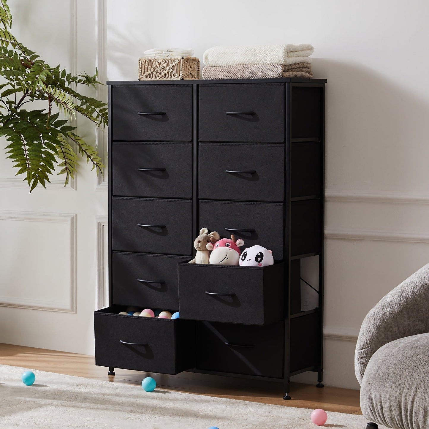 Gianna 4 Drawer Dresser and 8 Drawer Dresser Set of 2 for Bedroom, Living Room, Hallway, Tall Chest Organizer with Fabric Bins, Steel Frame, White