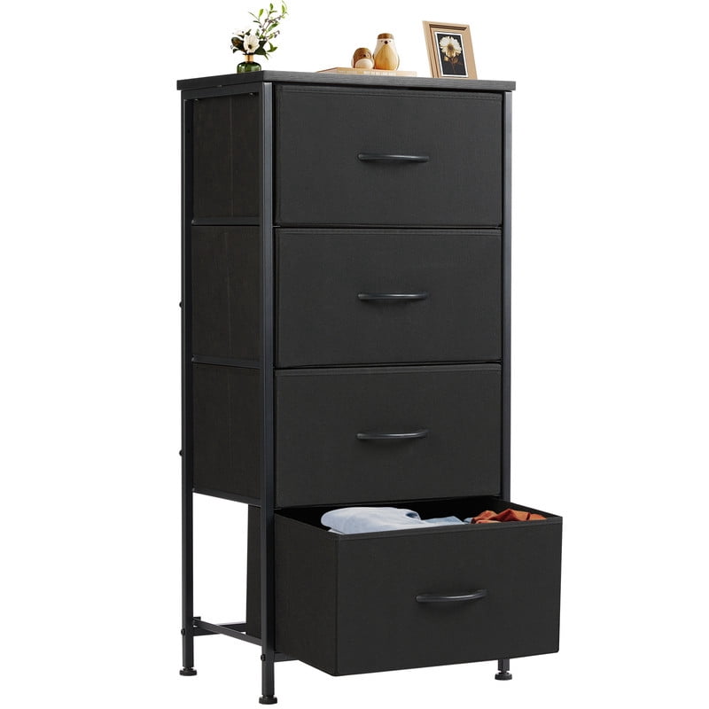EDX 4 Drawer Fabric Dressers Cabinet, Ideal for Living Room & Bedroom Storage, Black-1
