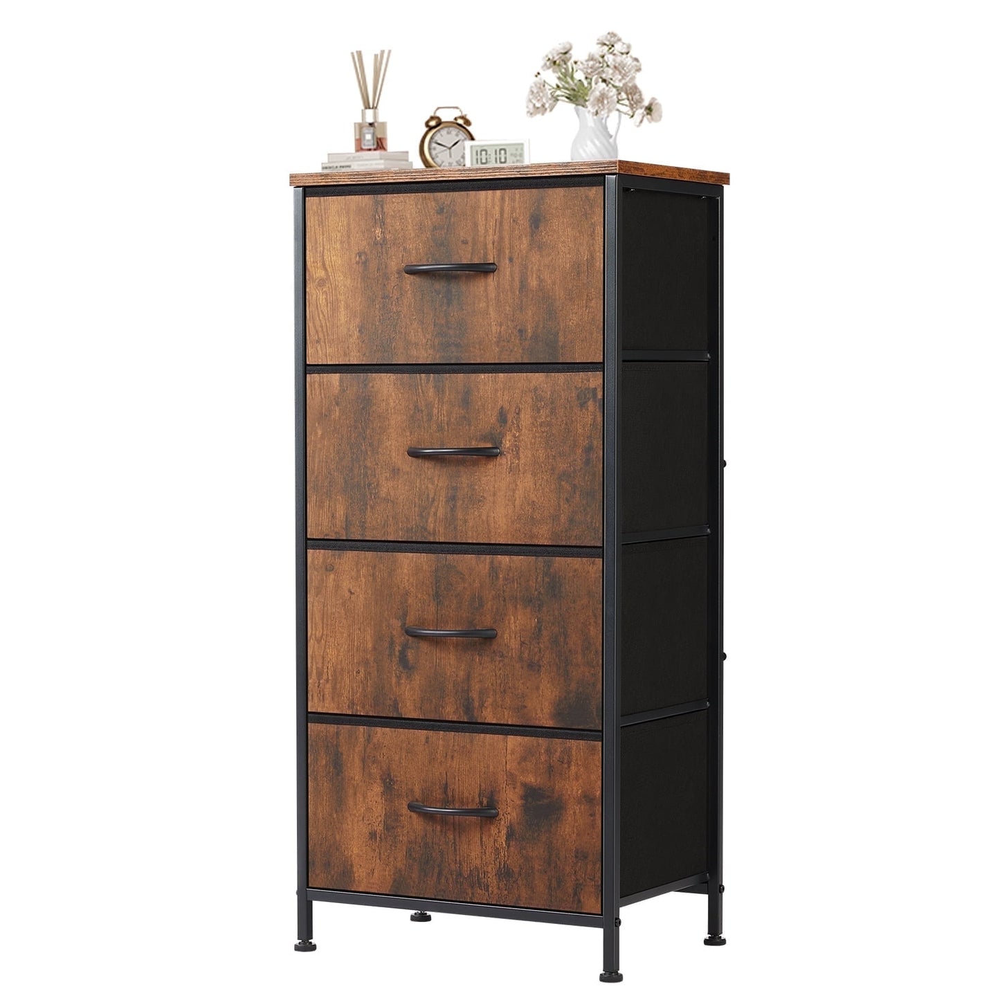 CONCETTA 4 Drawer Fabric Dressers Cabinet, Ideal for Living Room & Bedroom Storage, Rustic Brown