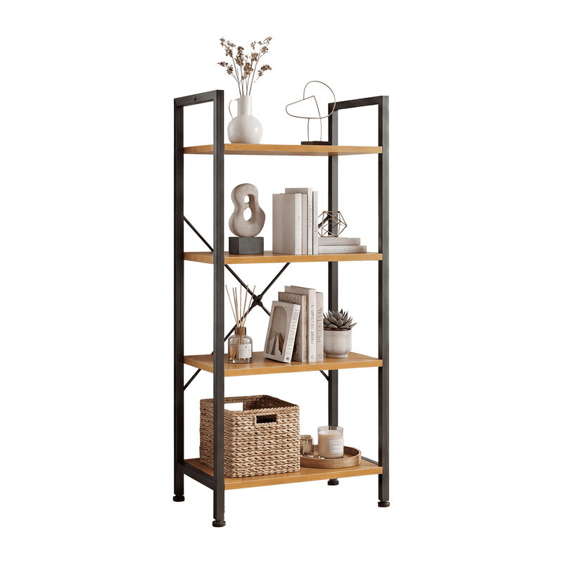 Gianna 4 Tier Bookshelf, Free Standing Shelf, Bookcase Shelf Storage Organizer, Industrial Book Shelves for Home Office, Living Room, Kitchen, Wood