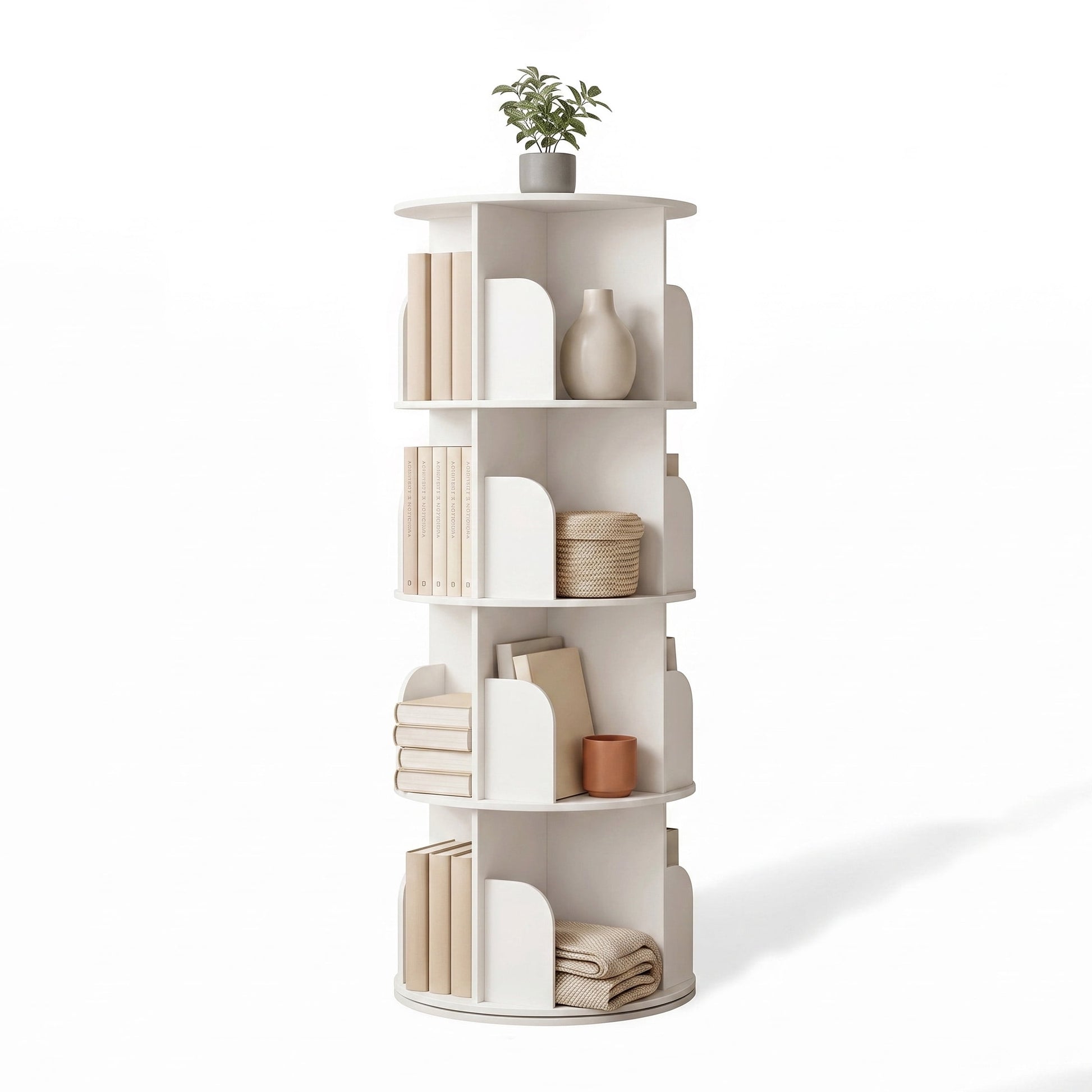 Gianna 4 Tier Rotating Bookshelf, 360 Display Floor Standing Bookcase Storage Rack, White