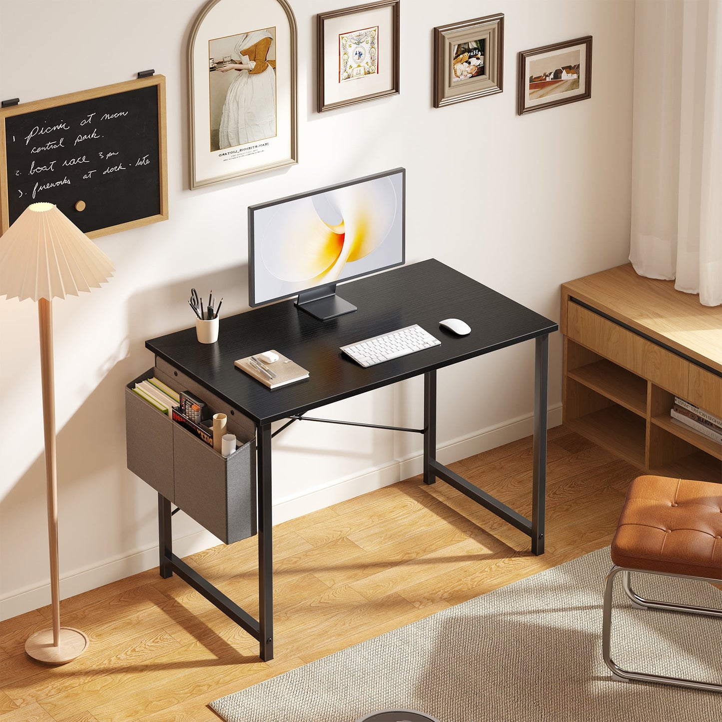 Gianna 40" Computer Desk with Metal Frame, Waterproof Surface and Storage Bag â€“ Perfect for Office Use, Black