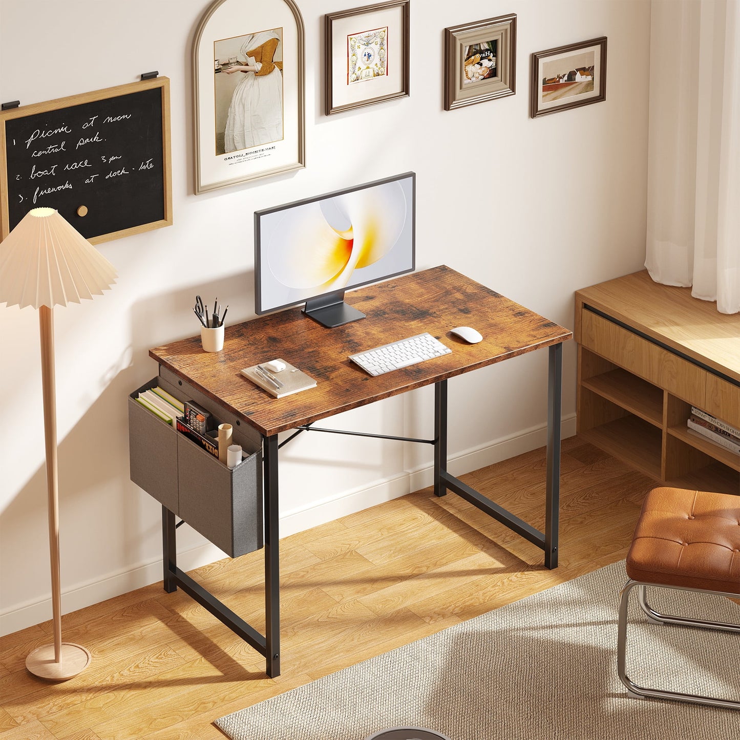 Gianna 40" Computer Desk with Metal Frame, Waterproof Surface and Storage Bag â€“ Perfect for Office Use, Rust Brown