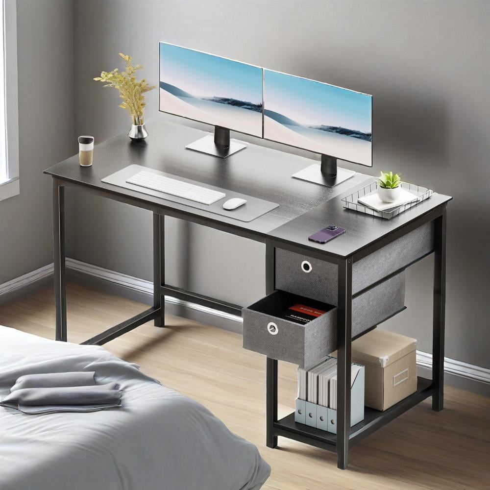 Gianna 40-Inch Laptop Desk with Storage, Home Office Computer Deskï¼Œ Black