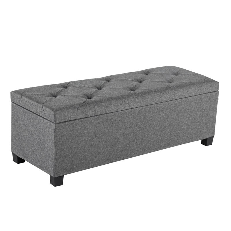 Gianna 43 Inch Storage Ottoman Bench, Tufted Upholstered End of Bed Chest, Foot Rest with Legs, Ample Capacity for Living Room, Entryway, Dark Gray