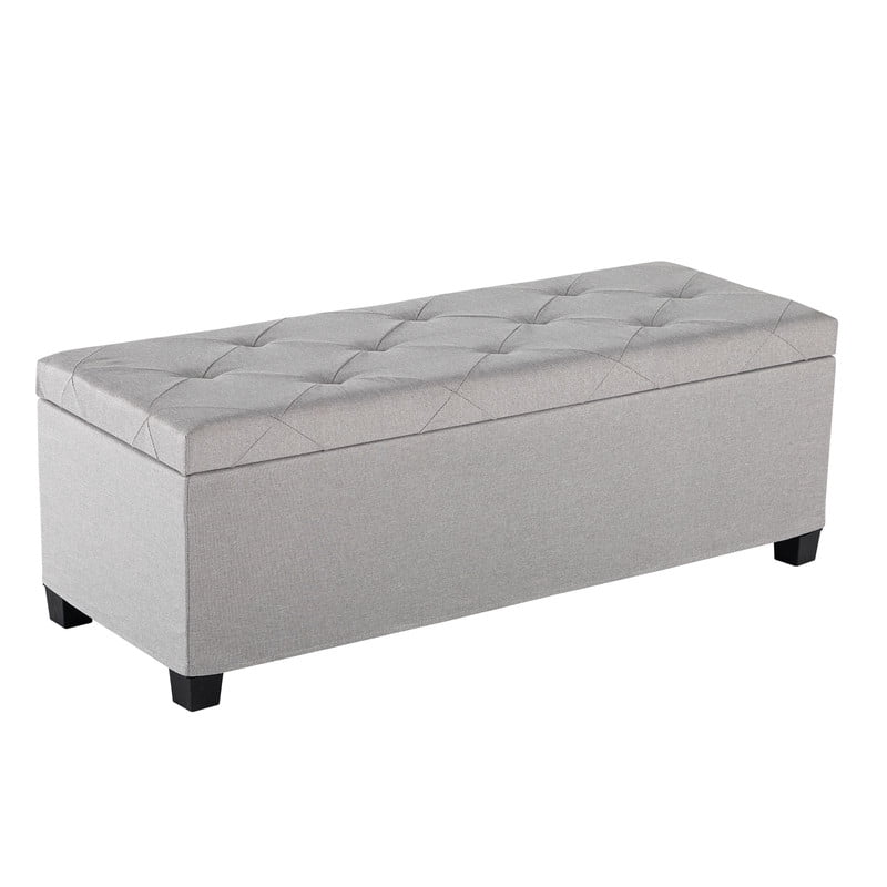 Gianna 43 Inch Storage Ottoman Bench, Tufted Upholstered End of Bed Chest, Foot Rest with Legs, Ample Capacity for Living Room, Entryway, Light Gray
