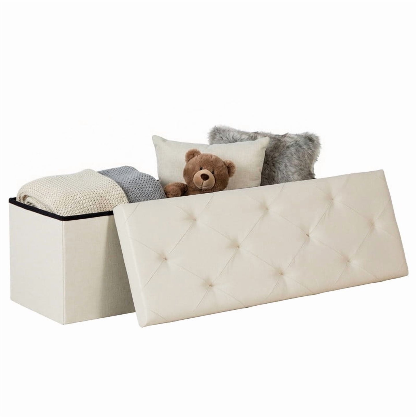 Gianna 30 Inches Folding Storage Ottoman Bench, Storage Chest, Foot Rest Stool, Bedroom Bench with Storage, Blue