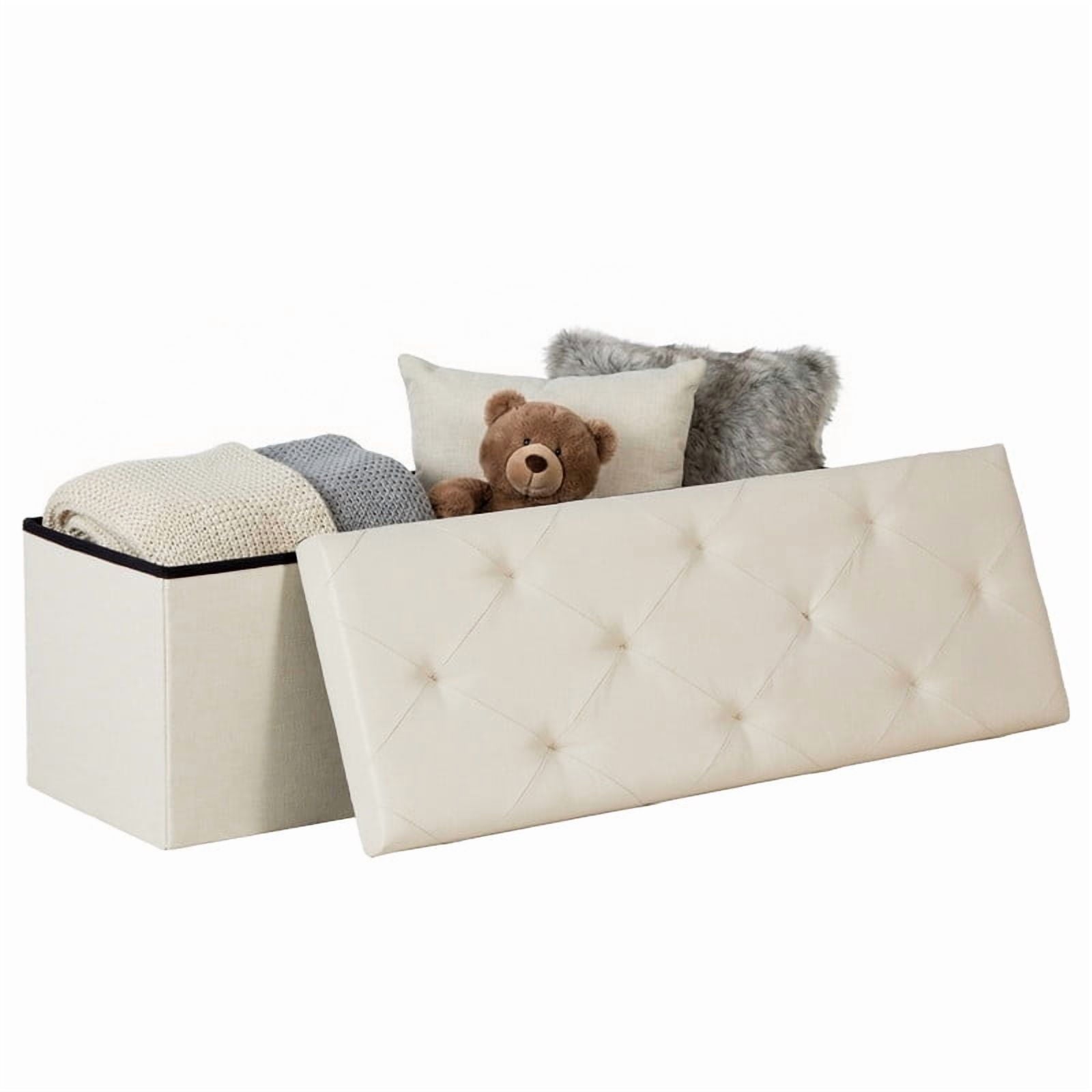 Gianna 30 Inches Folding Storage Ottoman Bench, Storage Chest, Foot Rest Stool, Bedroom Bench with Storage, Blue