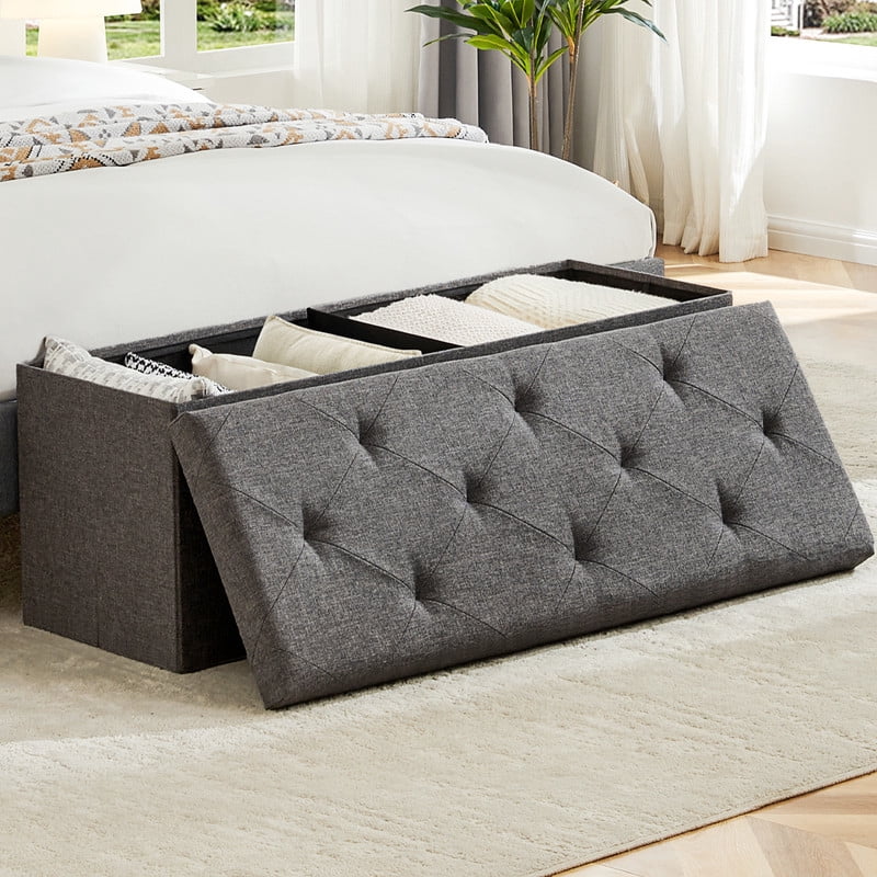Gianna 43 Inches Folding Storage Ottoman Bench, Storage Chest, Foot Rest Stool, Bedroom Bench with Storage, Gray