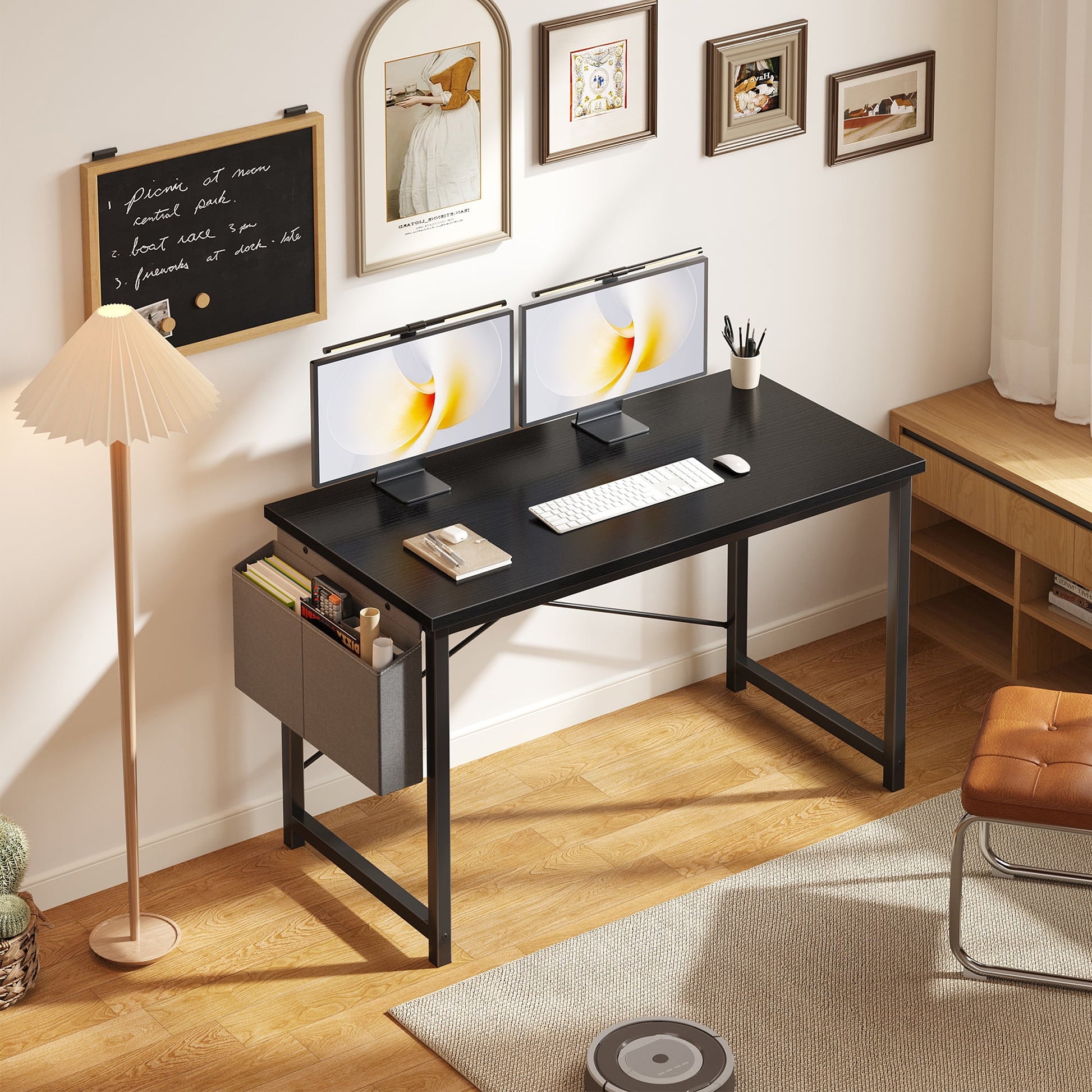Gianna 47" Computer Desk with Metal Frame, Waterproof Surface and Storage Bag â€“ Perfect for Office Use, Black