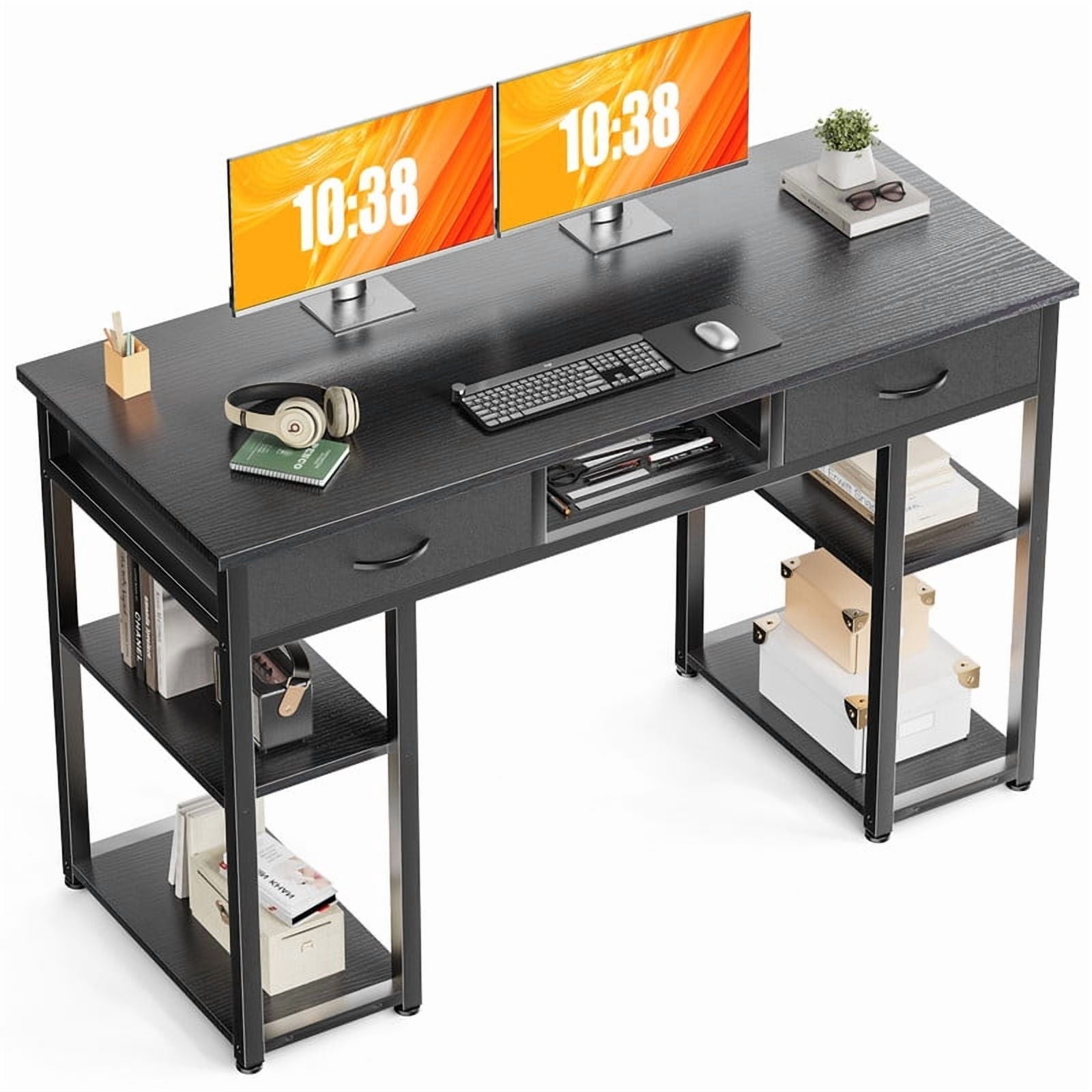 Gianna 32 Inch Desk with 2 Drawers Home Office Computer PC Table with Fabric Storage Bag, White