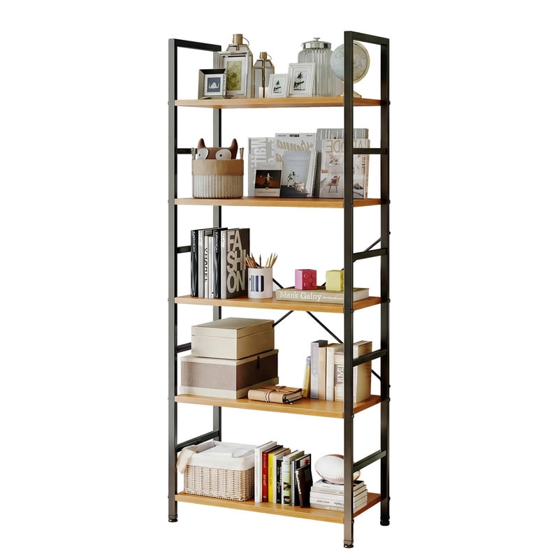 Gianna 5 Tier Bookshelf, Free Standing Shelf, Bookcase Shelf Storage Organizer, Industrial Book Shelves for Home Office, Living Room, Kitchen, Wood