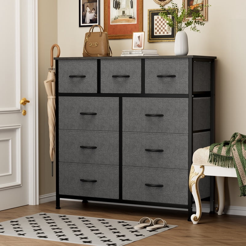 Gianna 9 Drawers Dresser, Fabric Drawer Cabinet for Home Office, Grey