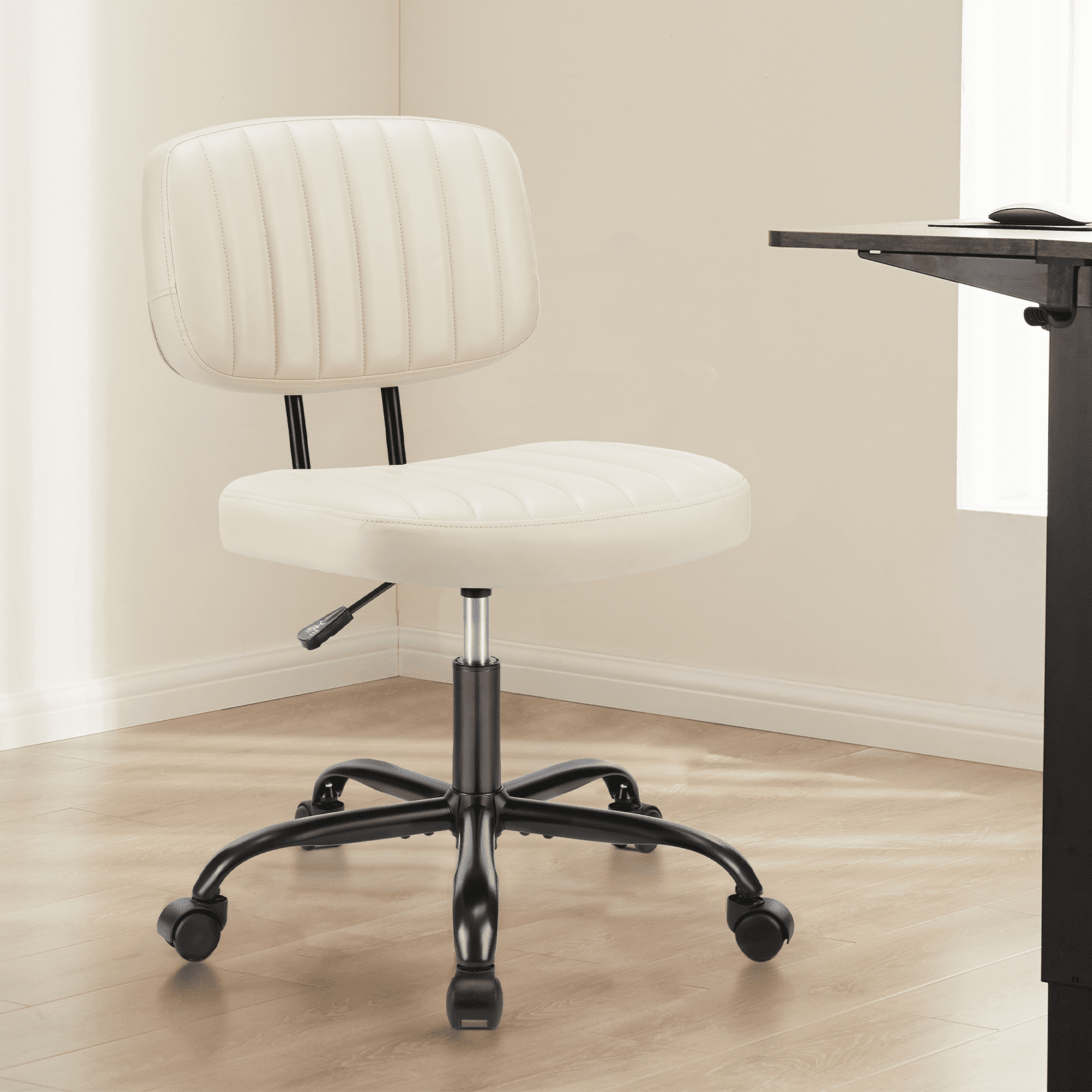 Gianna Armless Office Chair â€“ Adjustable Rolling Task Chair with Lumbar Support for Comfortable All-Day Sitting, Bone gray
