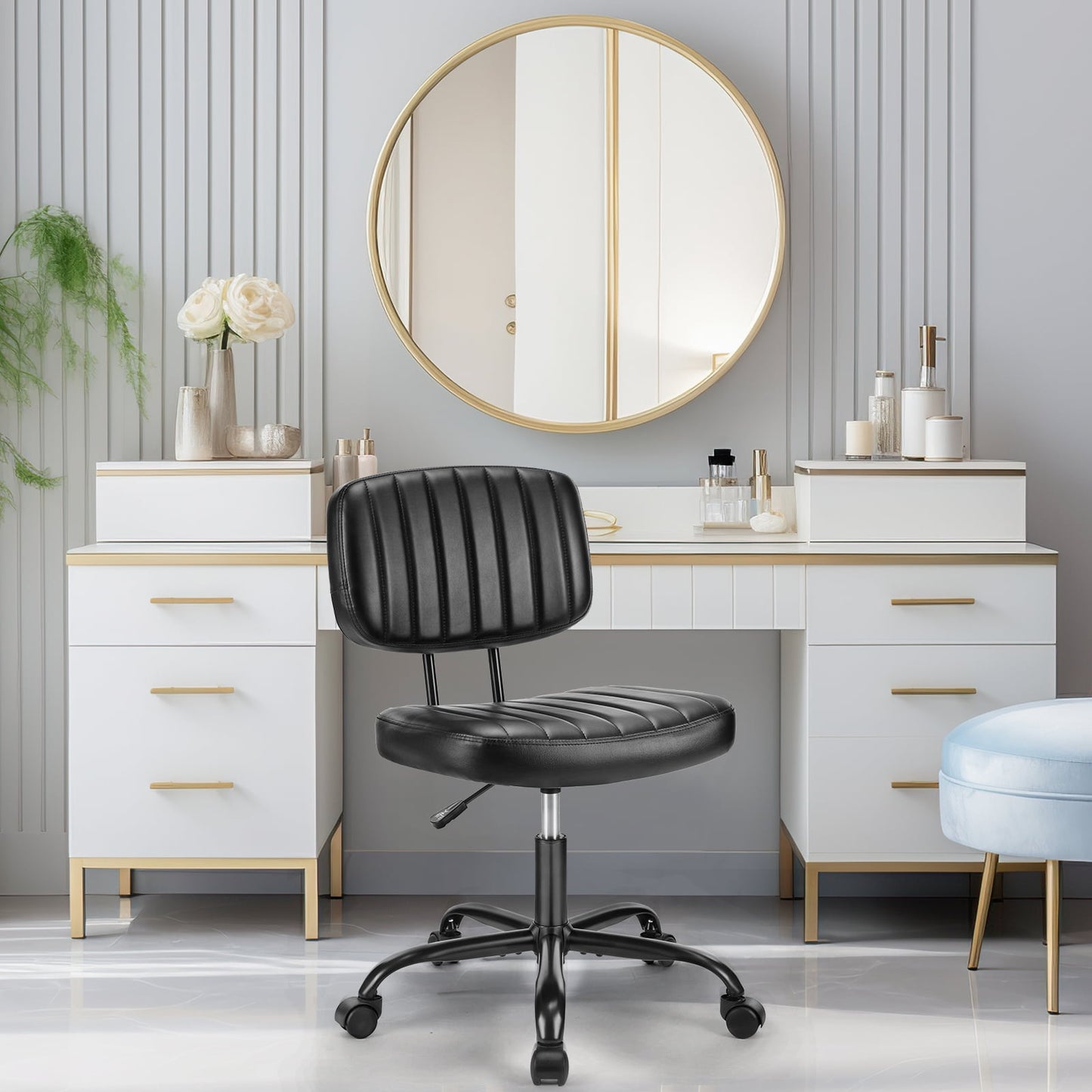 Gianna Armless Office Desk Chair with Comfy Lumbar Support, Adjustable Height Rolling Swivel Computer Task Chair, Black