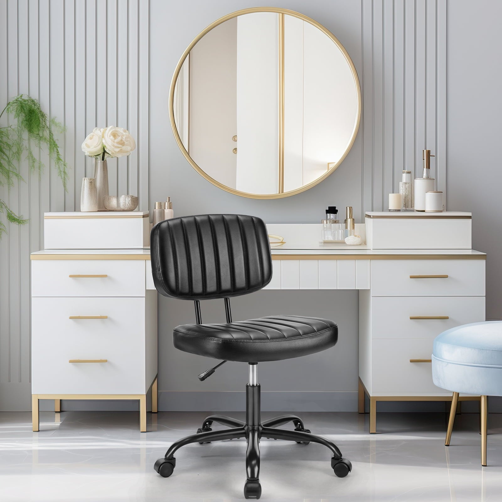 Gianna Armless Office Desk Chair with Comfy Lumbar Support, Adjustable Height Rolling Swivel Computer Task Chair, Black