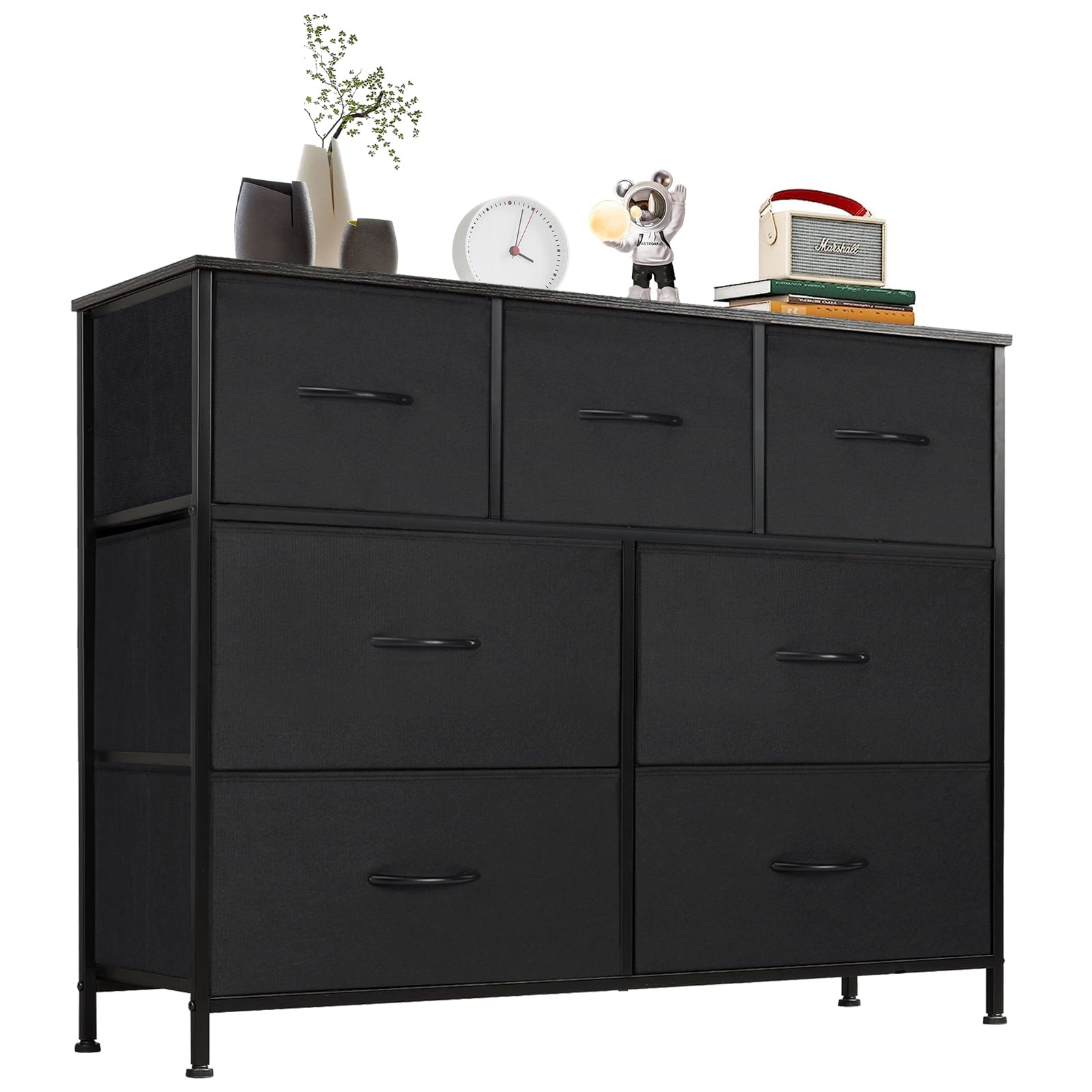 Gianna Chest of Drawers with 7 Fabric Drawers, Drawer Cabinet, Organization Furniture for Kitchen, Office, Hallway, Black