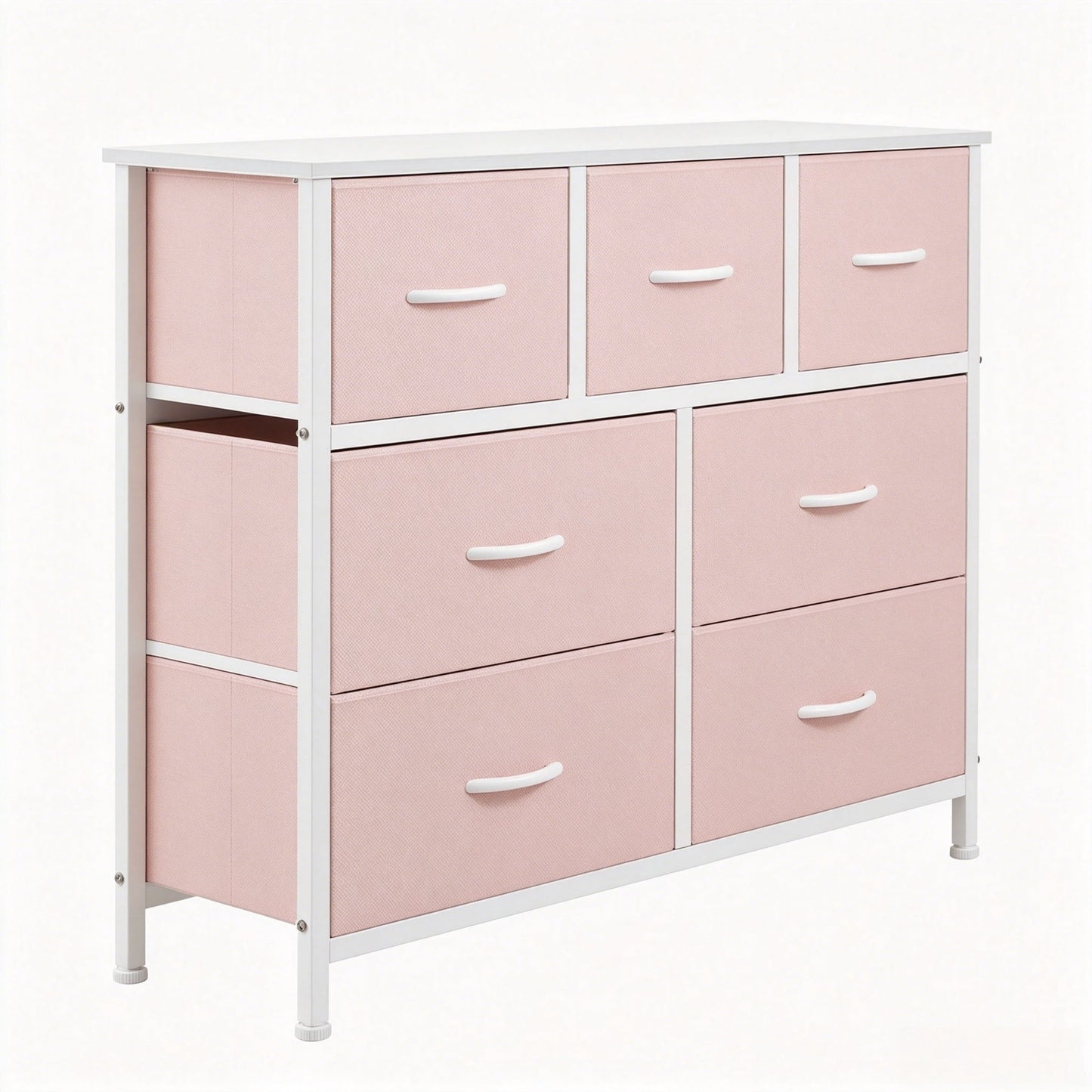 Gianna Chest of Drawers with 7 Fabric Drawers, Drawer Cabinet, Organization Furniture for Kitchen, Office, Hallway, Pink