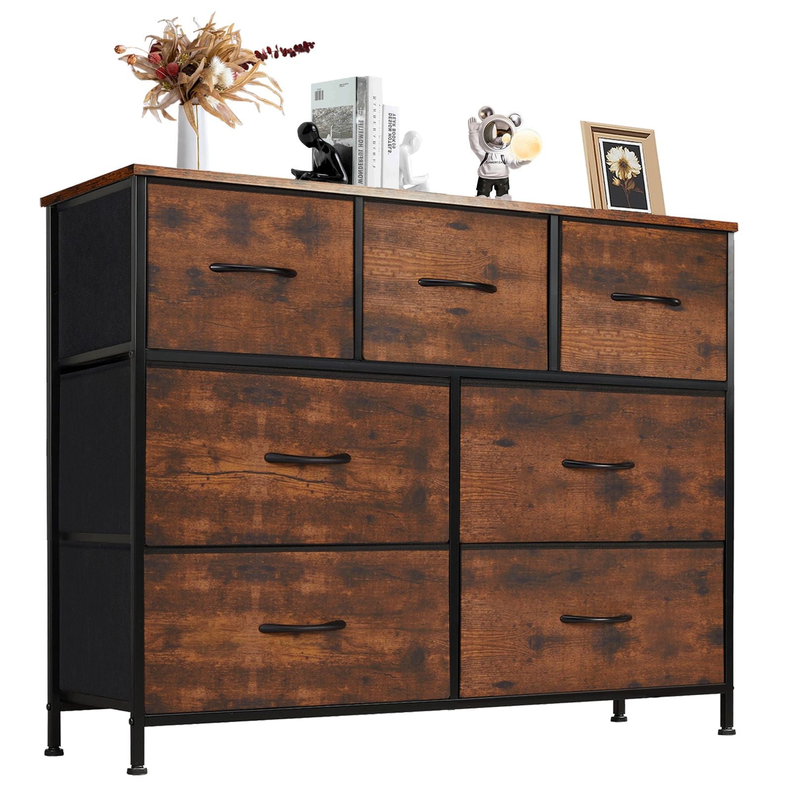 Gianna Chest of Drawers with 7 Fabric Drawers, Drawer Cabinet, Organization Furniture for Kitchen, Office, Hallway, Floral Painted
