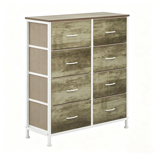 Gianna Chest of Drawers with 8 Fabric Drawers, Drawer Cabinet, Organization Furniture for Kitchen, Office, Hallway, Oak