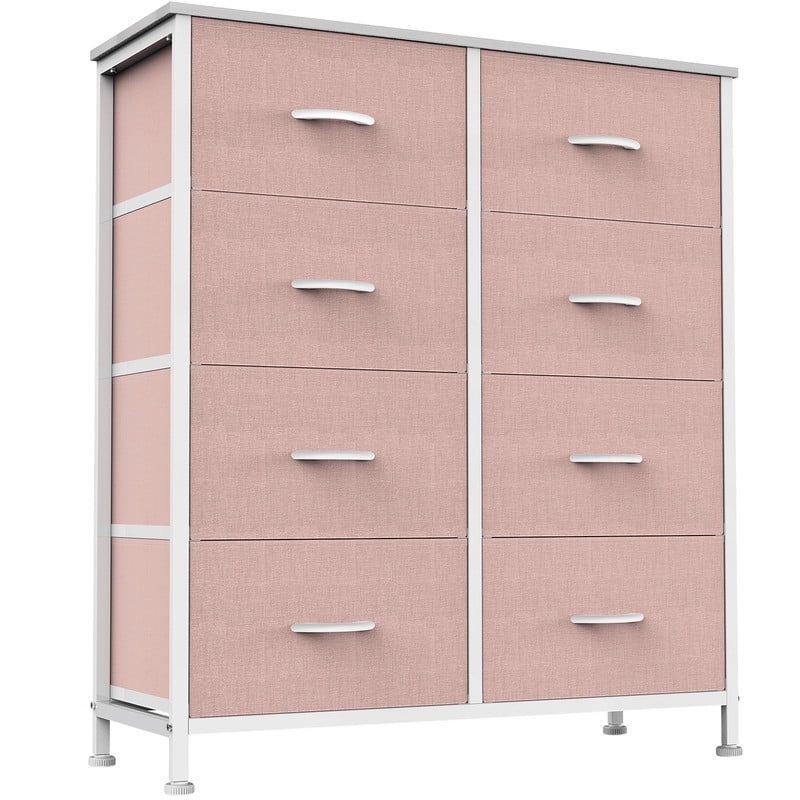 Gianna Chest of Drawers with 8 Fabric Drawers, Drawer Cabinet, Organization Furniture for Kitchen, Office, Hallway, Pink