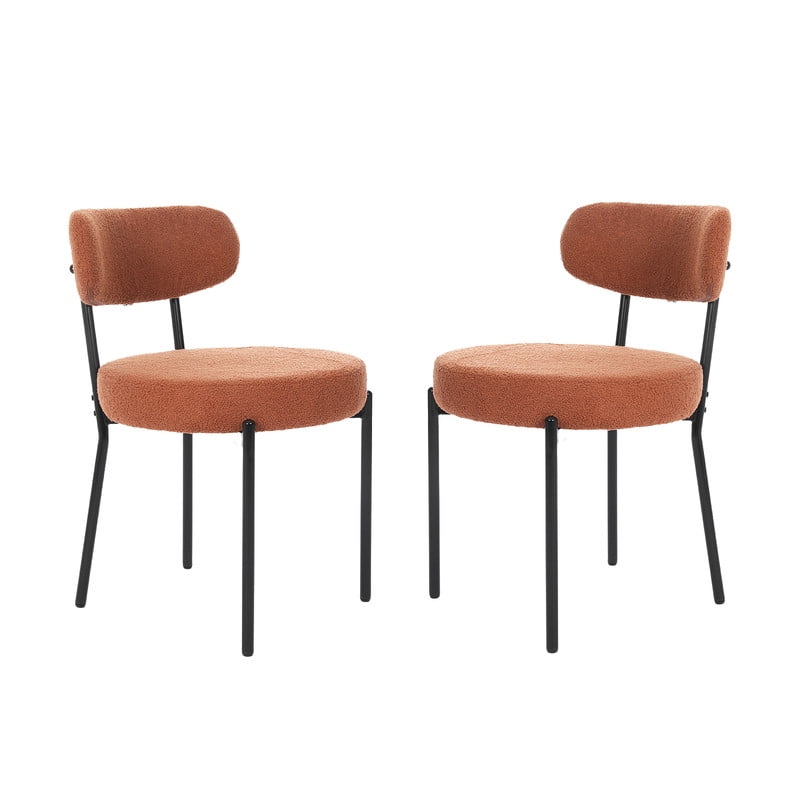 Gianna Dining Chairs Set of 2, Mid Century Modern Chair Round Upholstered Curved Backrest, Kitchen Vanity Living Room Chairs with Black Metal Legsï¼ŒOrange