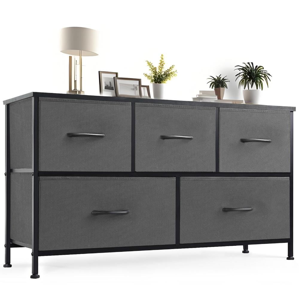 JIOABL Dresser for Bedroom with 5 Drawers, Fabric Cabinet, Storage Organizer Units Furniture, Grey
