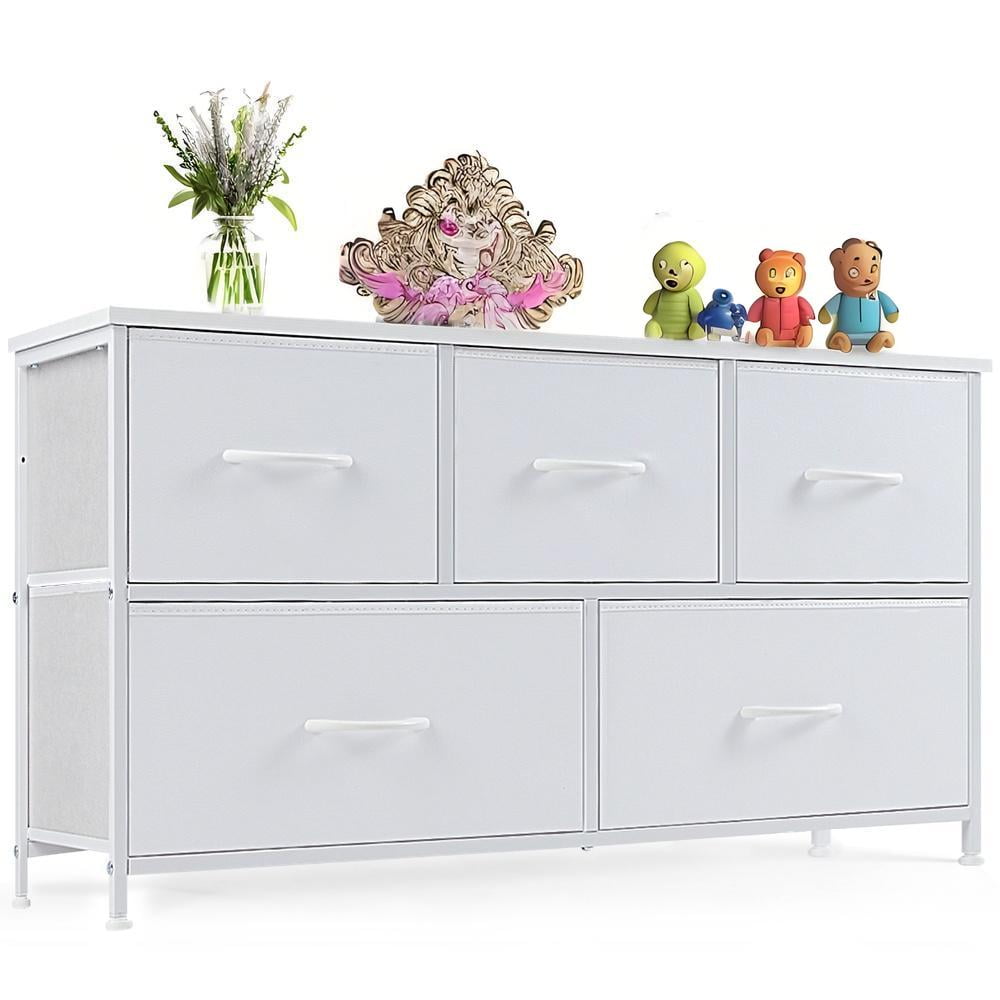 JIOABL Dresser for Bedroom with 5 Drawers, Fabric Cabinet, Storage Organizer Units Furniture, White