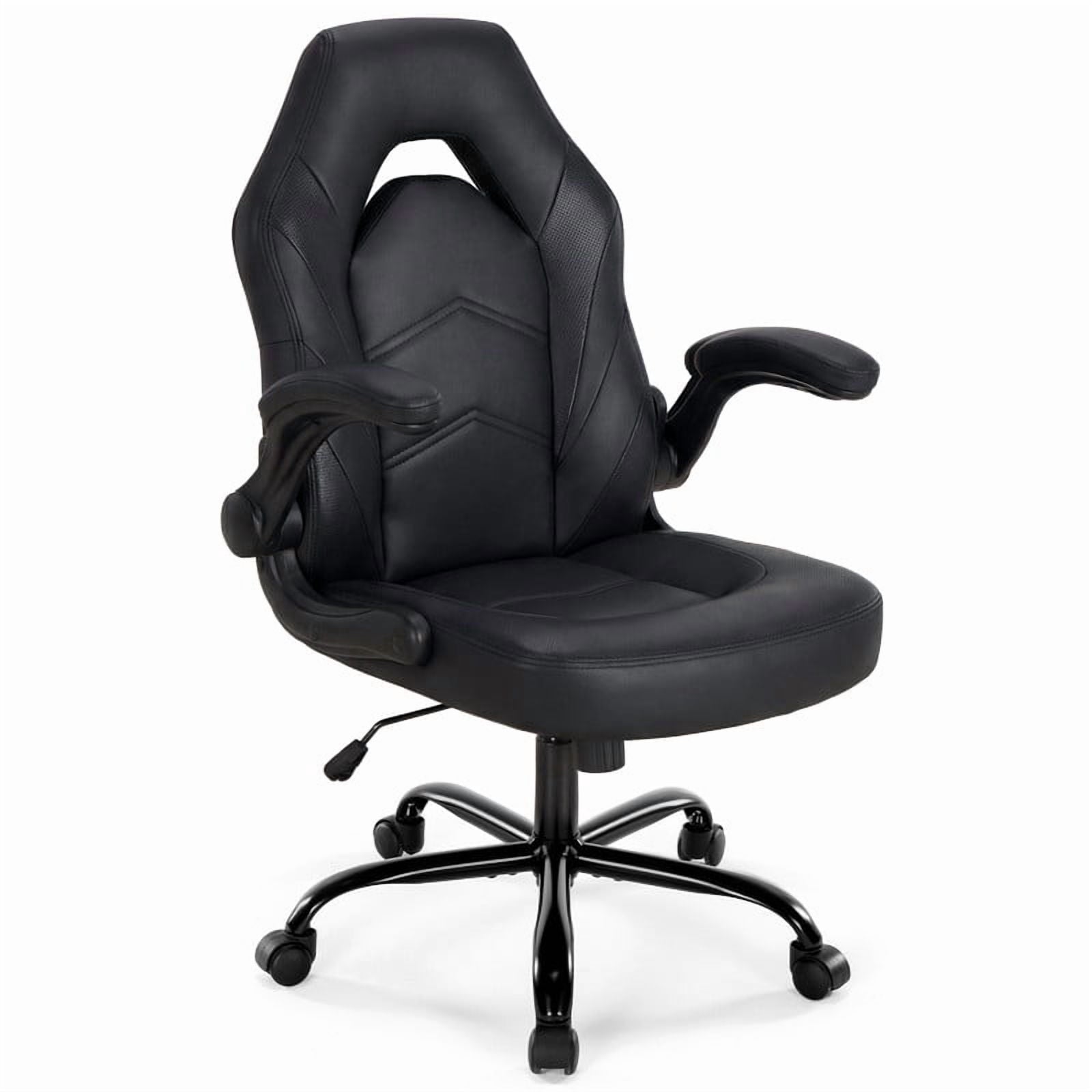 Gianna Ergonomic Computer Gaming Chair with Flip-up Armrest, Height Adjustable PU Leather Home Office Desk Chair with Lumbar Support Swivel Wheels and for Adultsï¼ŒBlack