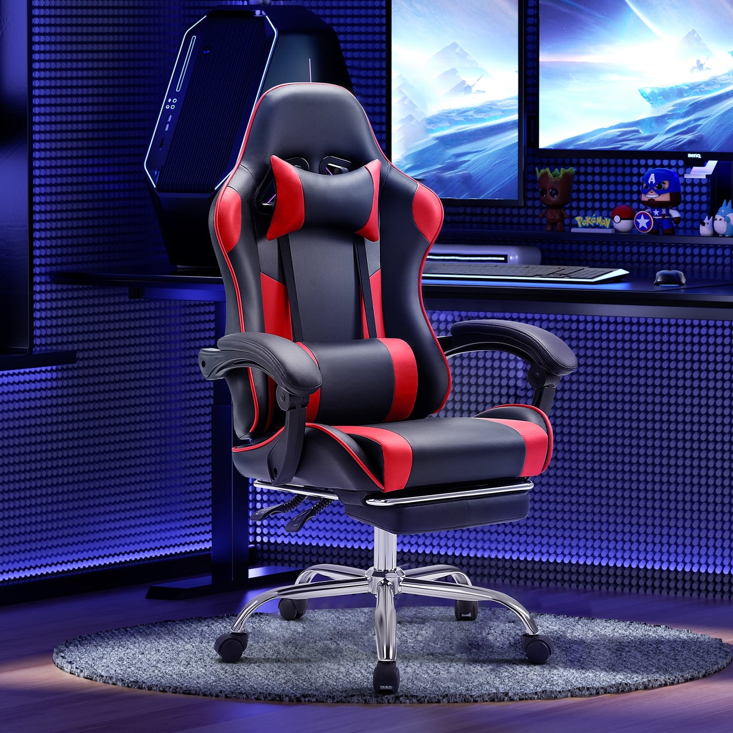 JOINSUN Ergonomic Gaming Chair With Headrest And Lumbar Pillow,Height Adjustable With 360Â°-Swivel Seat,Blue