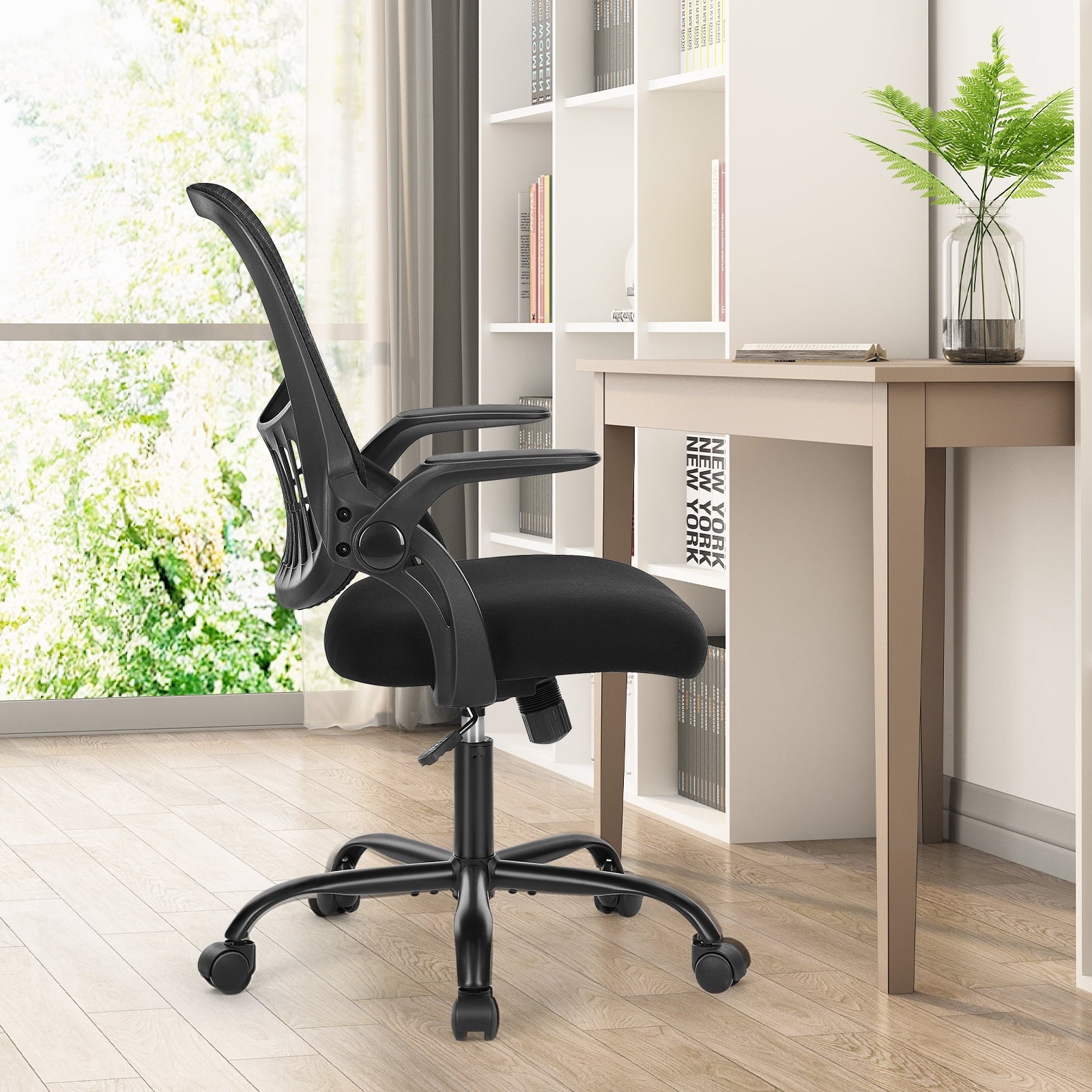 Gianna Ergonomic Mesh Office Chair with Adjustable Armrests, Lumbar Support, and Mid-Back Design for Home & Desk Use with Smooth-Rolling Wheels, Black