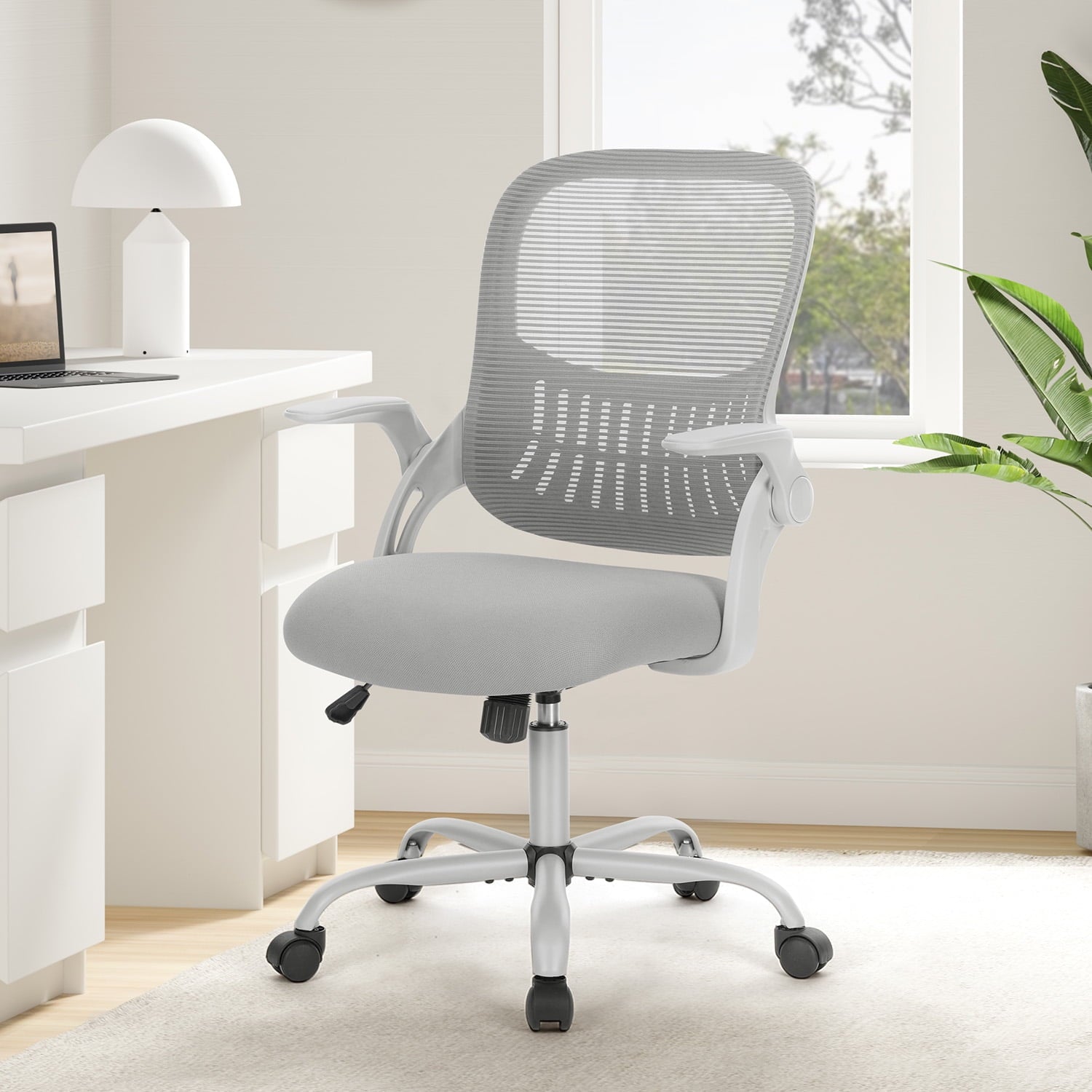 Gianna Ergonomic Mesh Office Chair with Fixed Armrests, Lumbar Support, and Mid-Back Design for Home & Desk Use with Smooth-Rolling Wheels, Gray