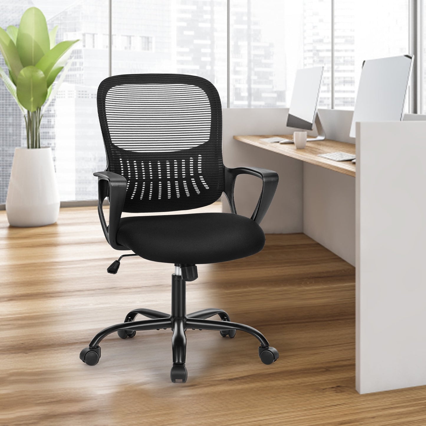 Gianna Ergonomic Mid-Back Mesh Desk Chair with Plush Armrests and Cushion for Home Office Comfortï¼ŒBlack