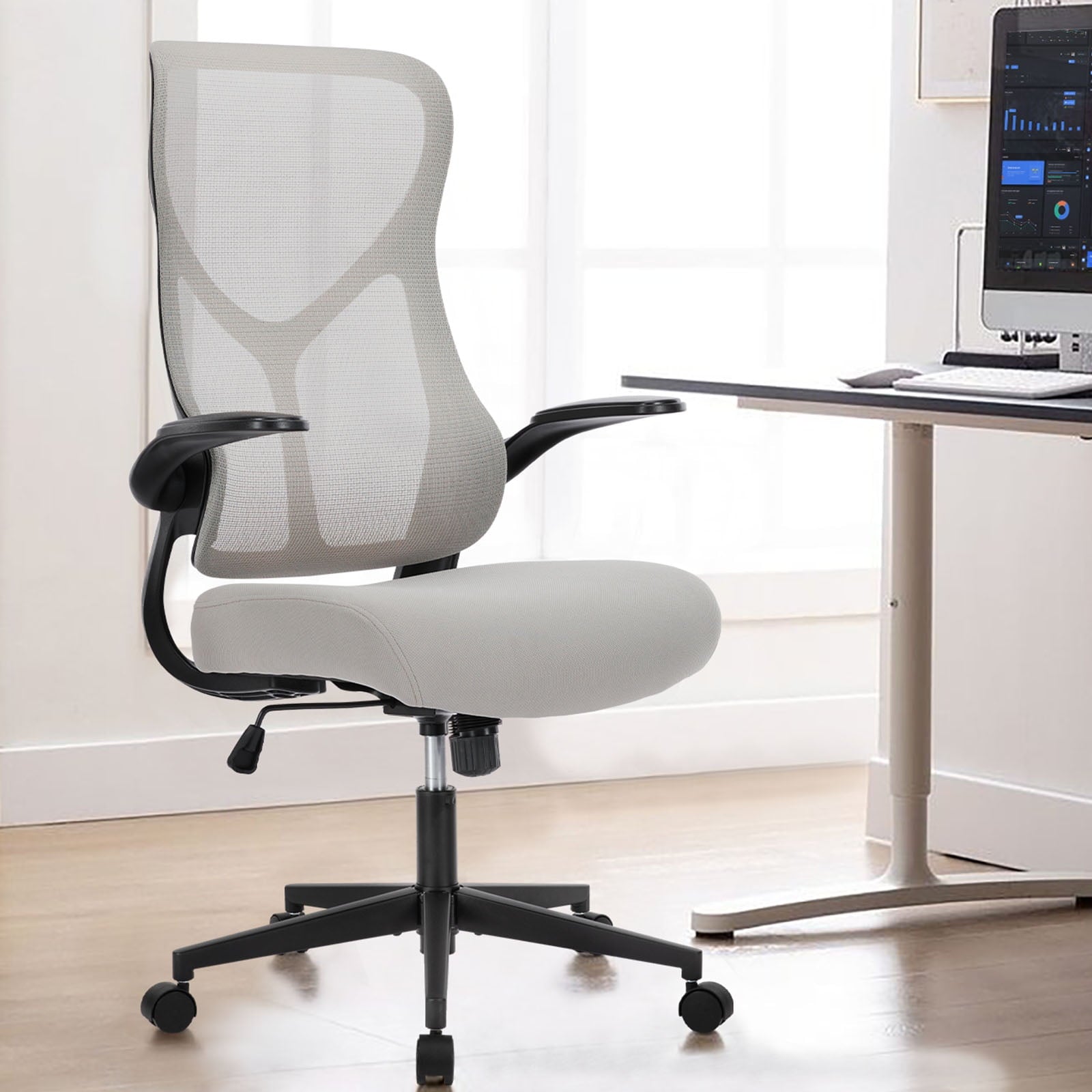 Gianna Ergonomic Office Chair, Adjustable Desk Chair with Padded Armrests, Comfortable Computer Chair for Home & Office Use,Grey