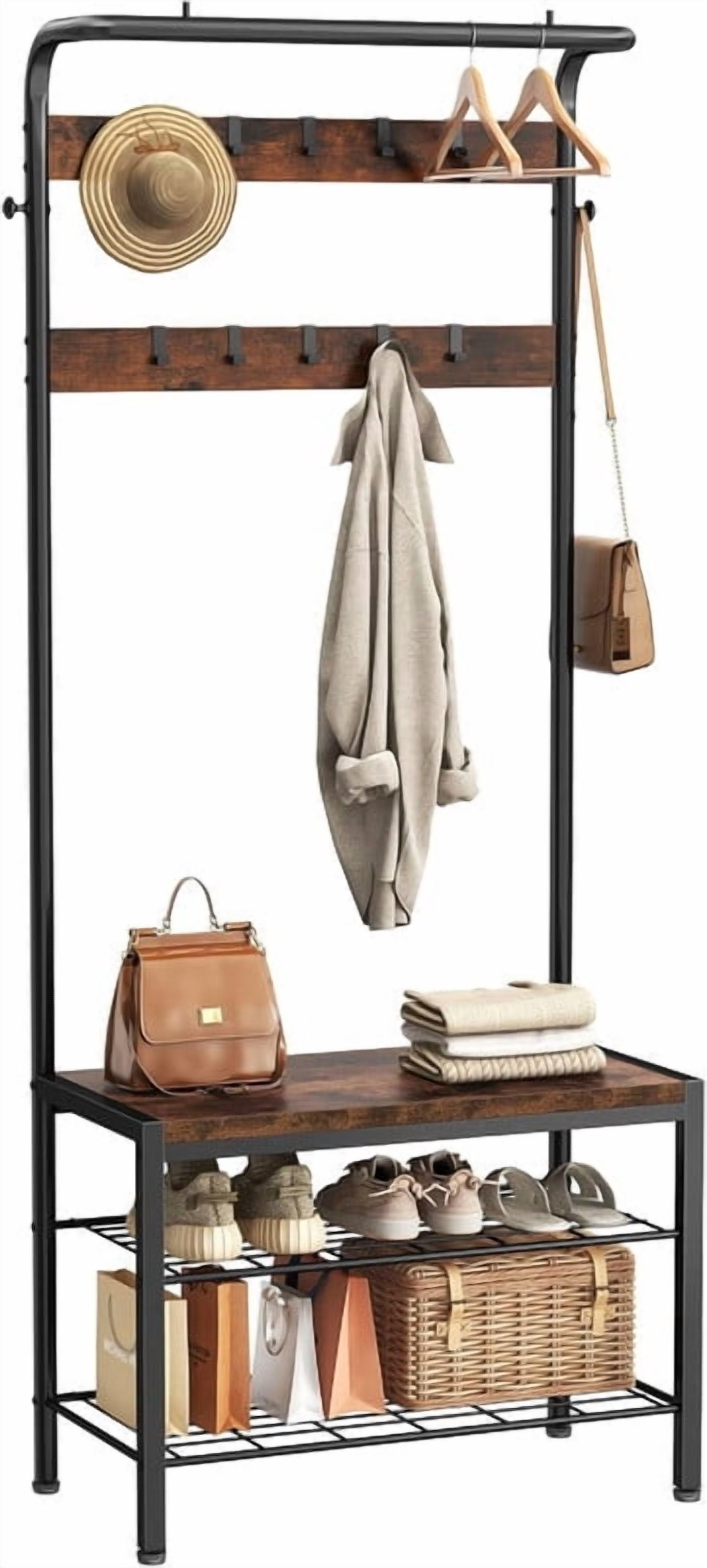 Gianna Hall Tree with Shoe Bench and Coat Rack, Entryway Bench with Shoe Storage and Hooks, 4-in-1 Coat and Shoe Rack for Entryway, Mudroom Storage Organizer with Shelvesï¼ŒBrown