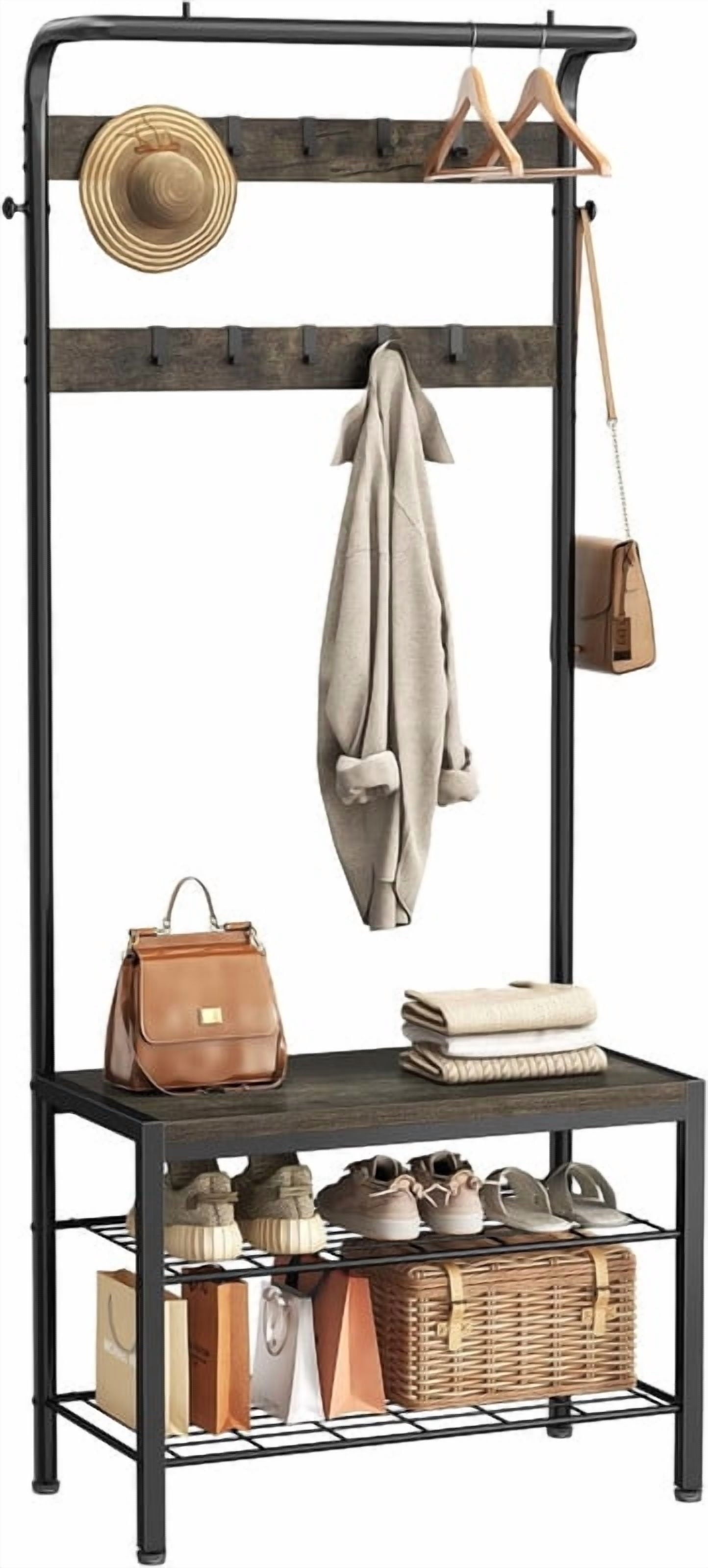 Gianna Hall Tree with Shoe Bench and Coat Rack, 4-in-1 Coat and Shoe Rack for Entryway, Mudroom Storage, Gray