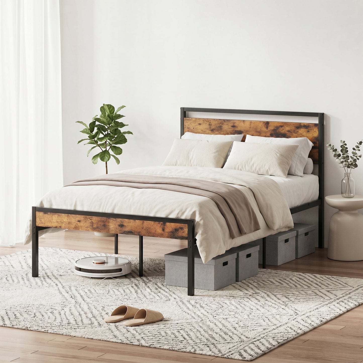 Gianna Heavy Duty Twin Size Metal Platform Bed, No Box Spring Required with Headboard and Footboard, Mattress Foundation, Rust