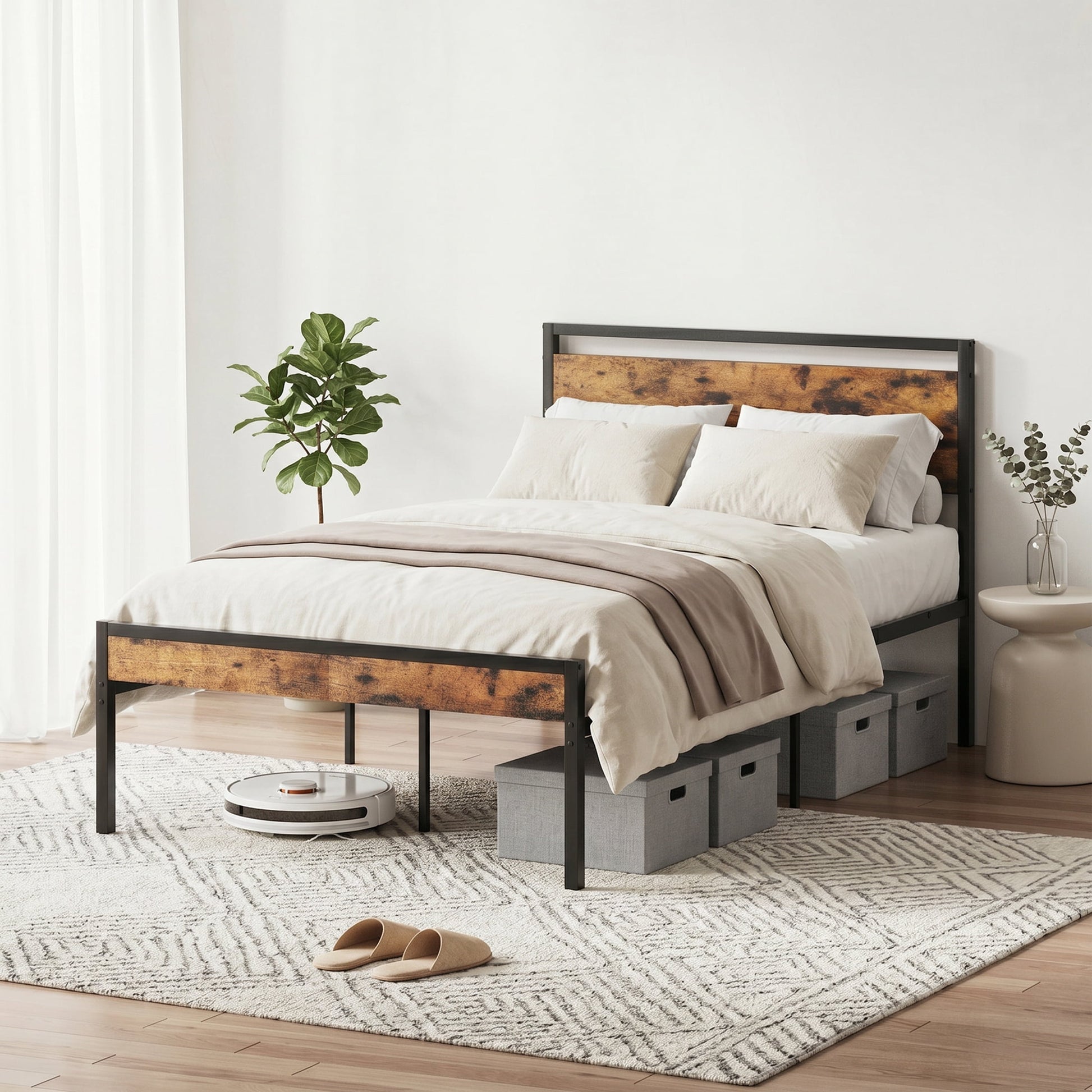 Gianna Heavy Duty Twin Size Metal Platform Bed, No Box Spring Required with Headboard and Footboard, Mattress Foundation, Rust
