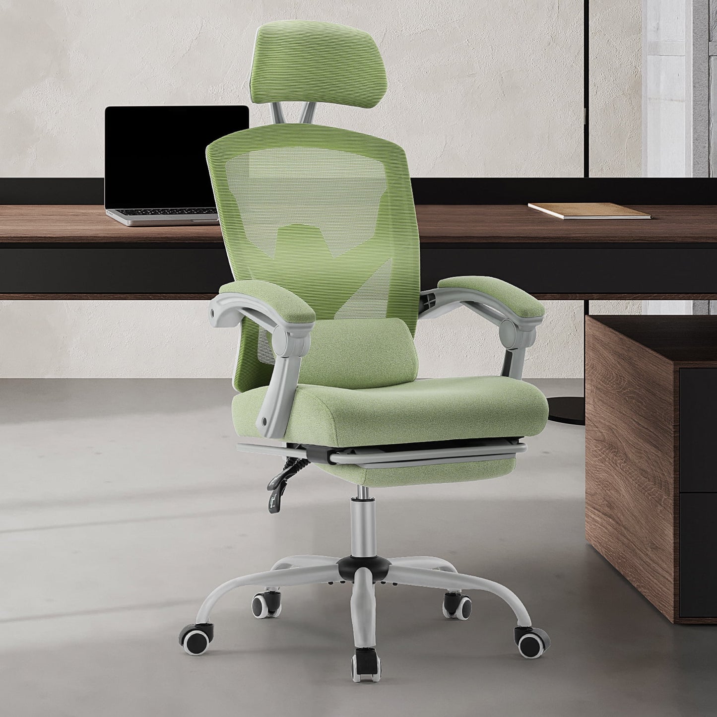 Gianna High-Back Ergonomic Mesh Office Chair with Lumbar Support, Adjustable Headrest, Footrest, and Padded Armrests for Maximum Comfort, Green