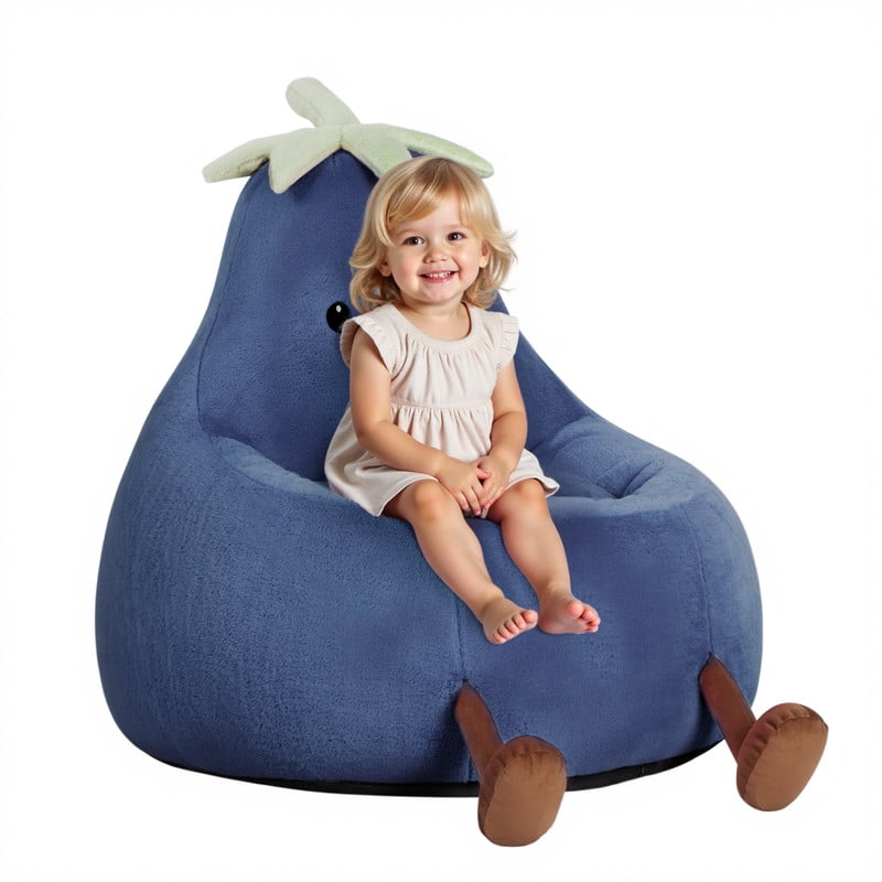 Gianna Silla Puff para NiÃ±os, SofÃ¡ de 24 Pulgadas para BebÃ© Relleno con Funda de Piel SintÃ©tica de Conejo para Adolescentes y NiÃ±os, Silla SofÃ¡ CÃ³moda y Perezosa para Lector, Sala de Estar, Dormitorio, Azul Oscuro