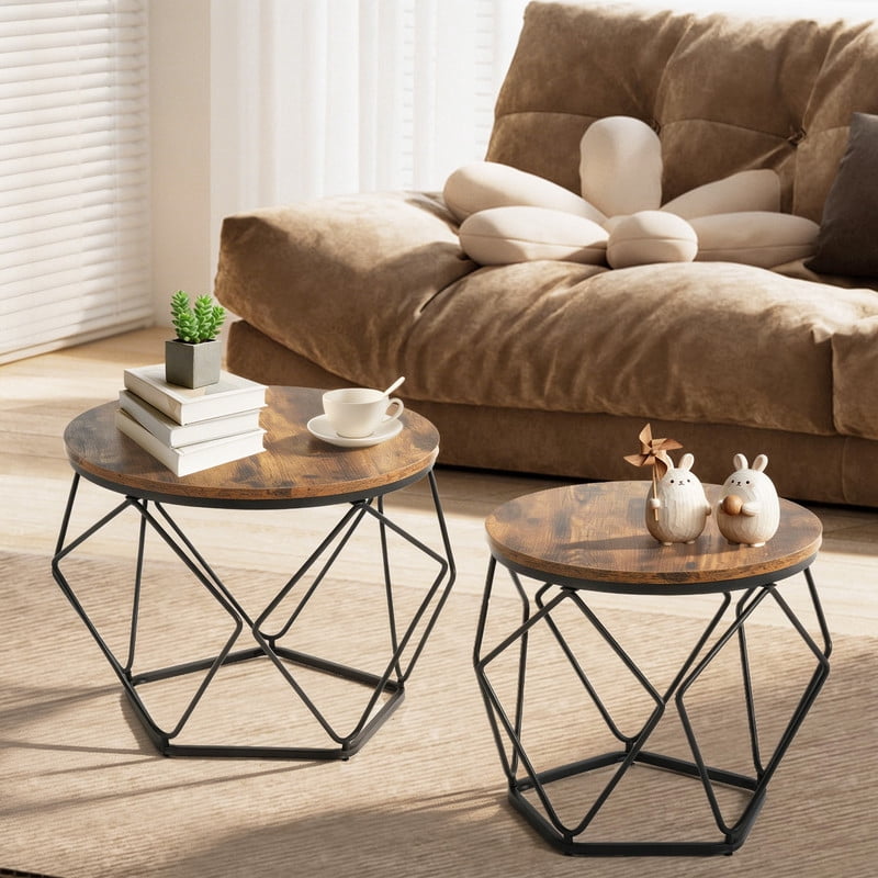 Gianna Modern Geometric Coffee Table Set of 2, Round Nesting Side Tables with Hidden Storage, Movable End Tables for Living Room Decor & Practical Useï¼ŒBlack