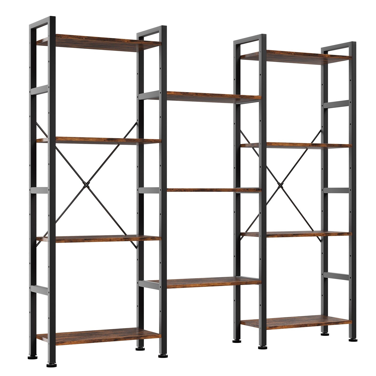 Gianna Modular Bookshelf, Adjustable Height 4-Tier Wide Display Shelves, Convertible Industrial Bookcase for Living Room, Study & Bedroom, Rustic Brown