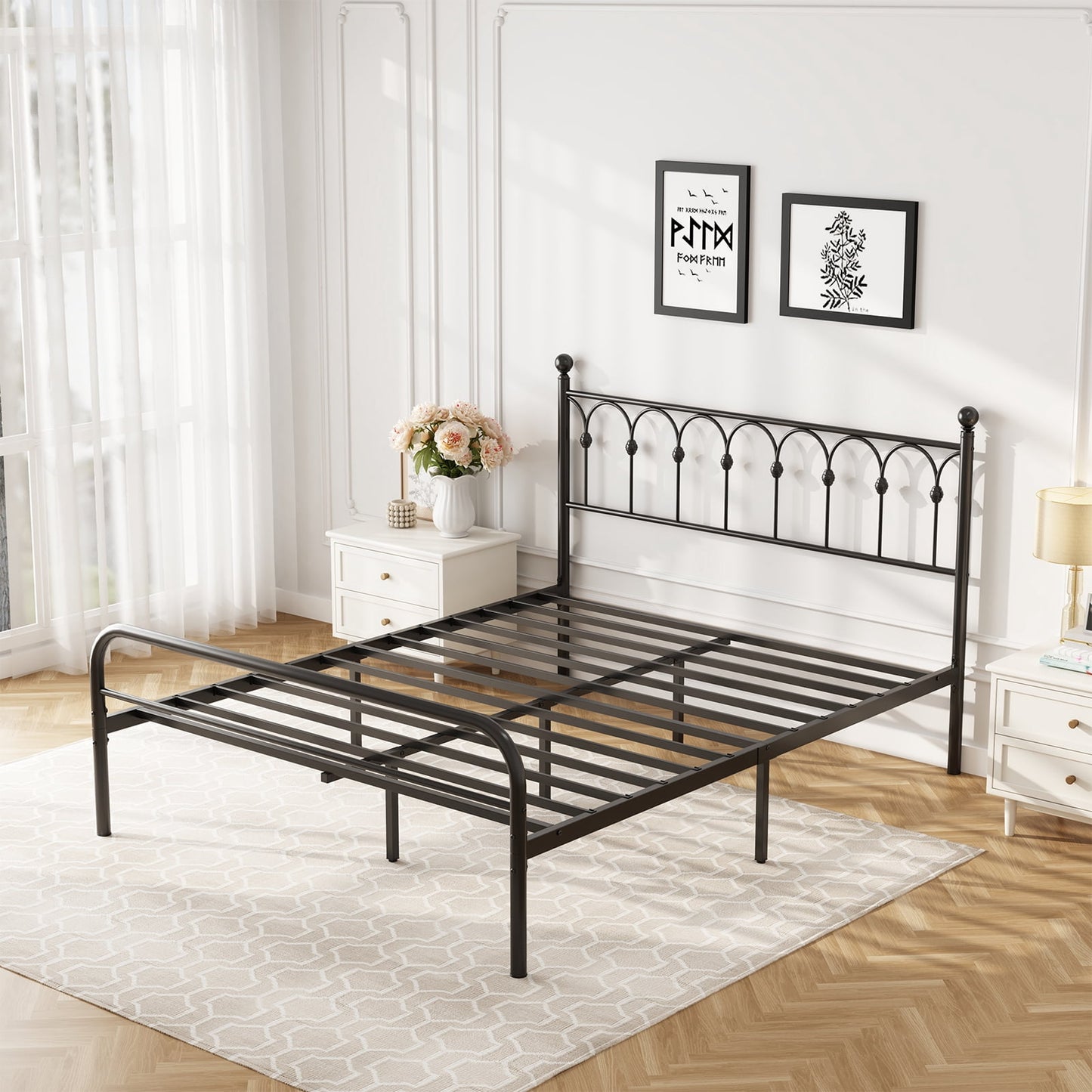Gianna Queen Metal Platform Bed Frame with Steel Slat Support, Underbed Storage, No Box Spring Needed, Easy Assembly