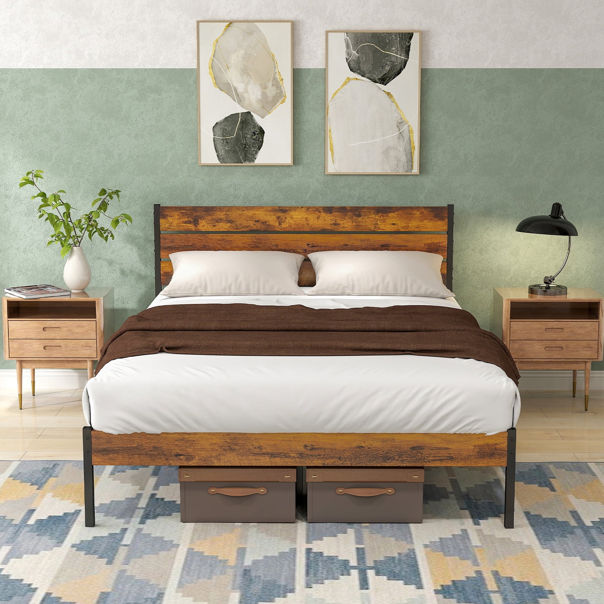 Gianna Queen Size Bed Frame with Storage, Heavy Duty Metal Platform, Quiet Design, Tool-Free Assembly, No Box Spring Required