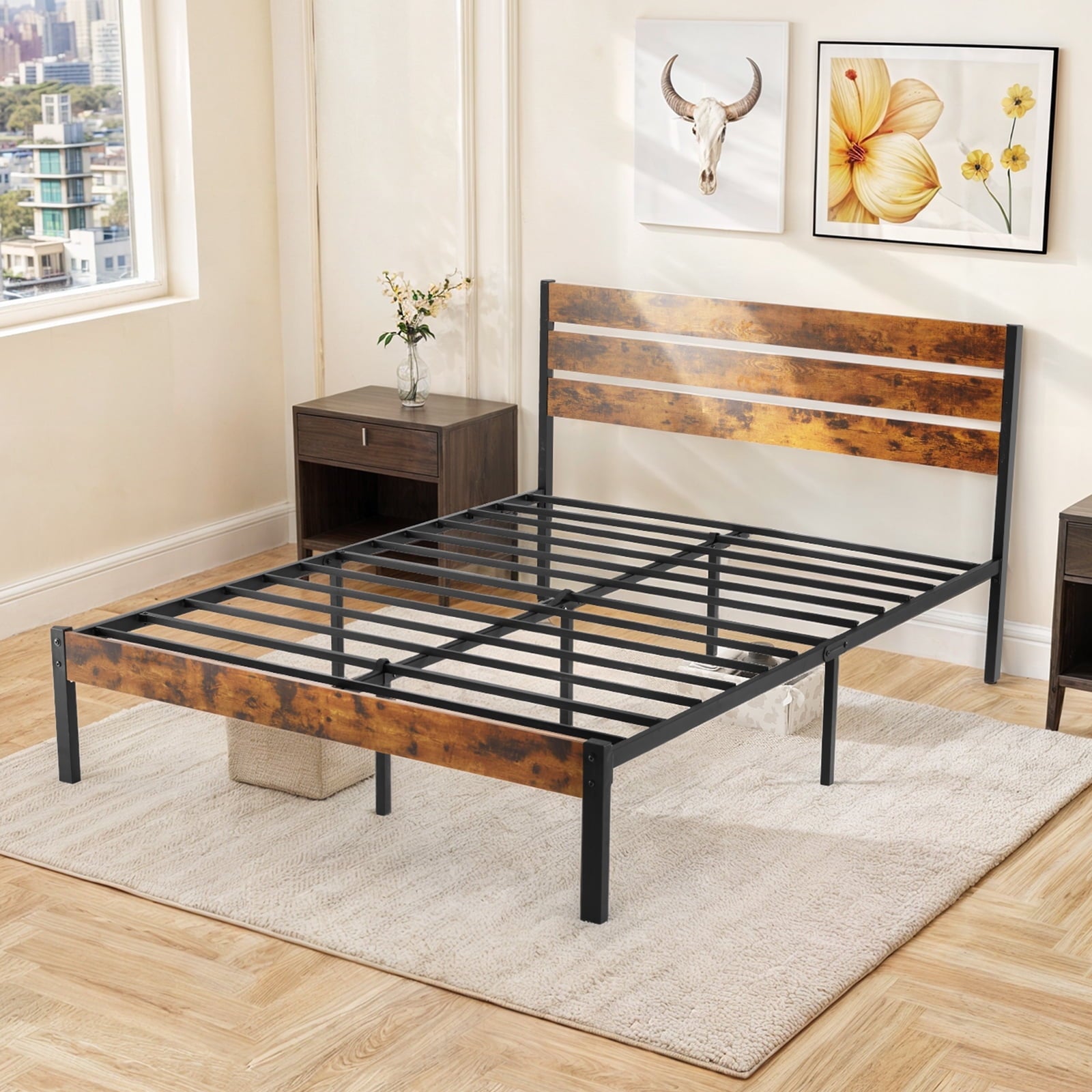 Gianna Queen Size Metal Platform Bed Frame with Headboard and and Footboard, No Box Spring Needed