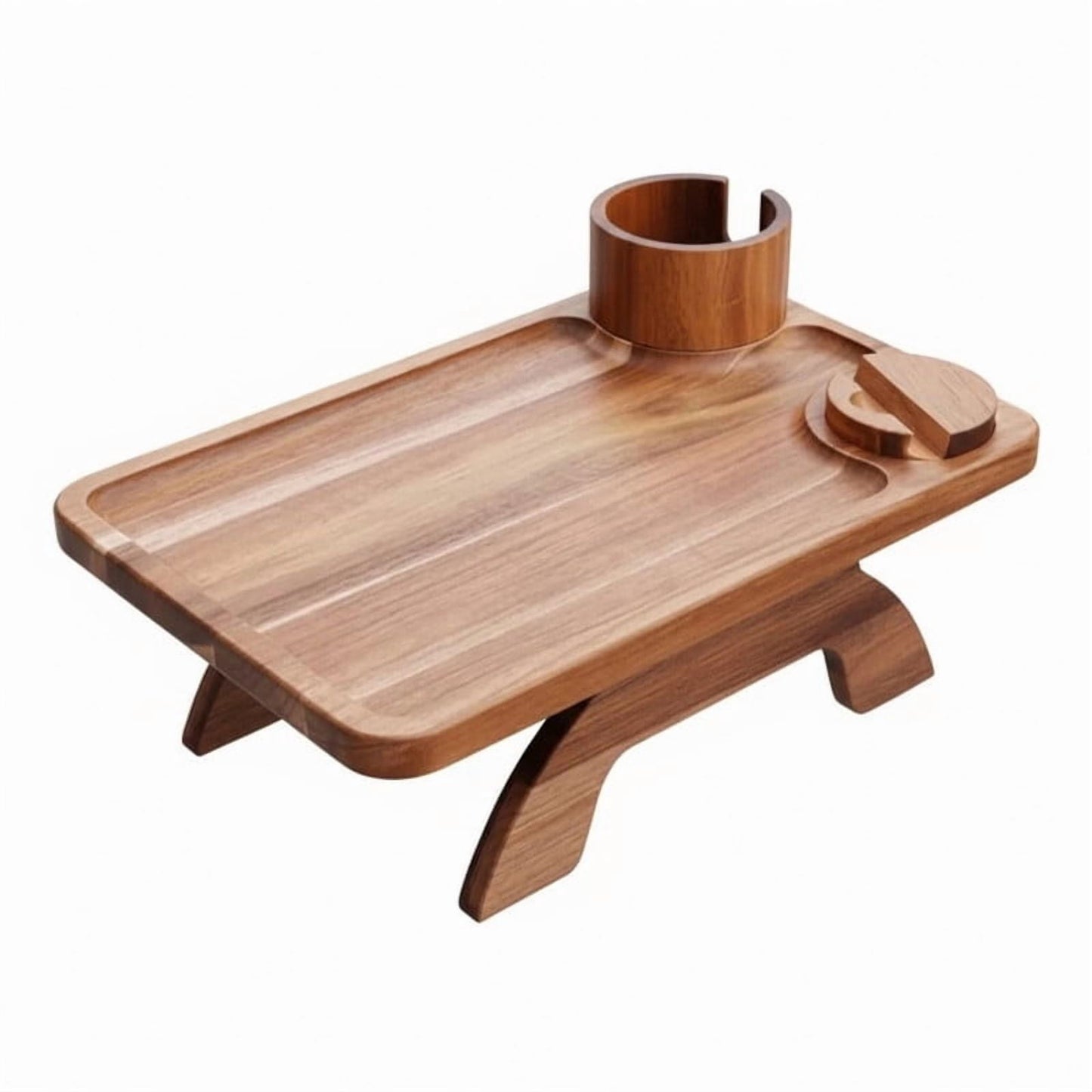 Gianna Sofa Arm Tray,3-in-1 Clip-On Table TV Tray with Rotating Cup Holder and Phone Stand, Brown