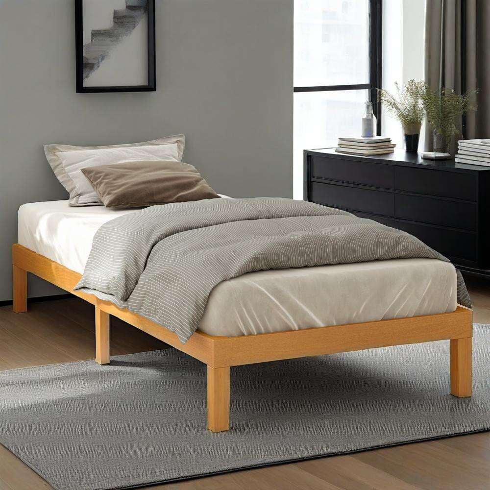 Gianna Solid Wood Bed Frame, Bed Base with Wood Slat Support, No Box Spring Neededï¼ŒTwin Size